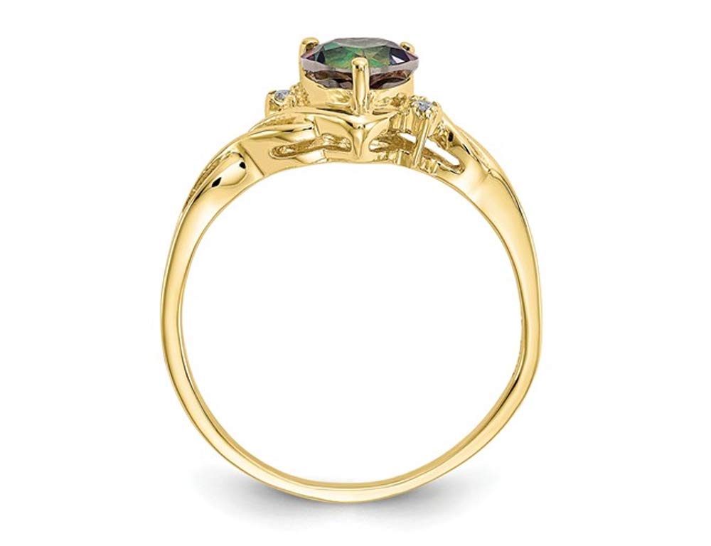 1.00 Carat (ctw) Mystic Fire Topaz Heart Ring in 10K Yellow Gold (Size 6) - Elegant Valentine's Gift, Anniversary Jewelry for Women, Romantic Proposal Ring for Her