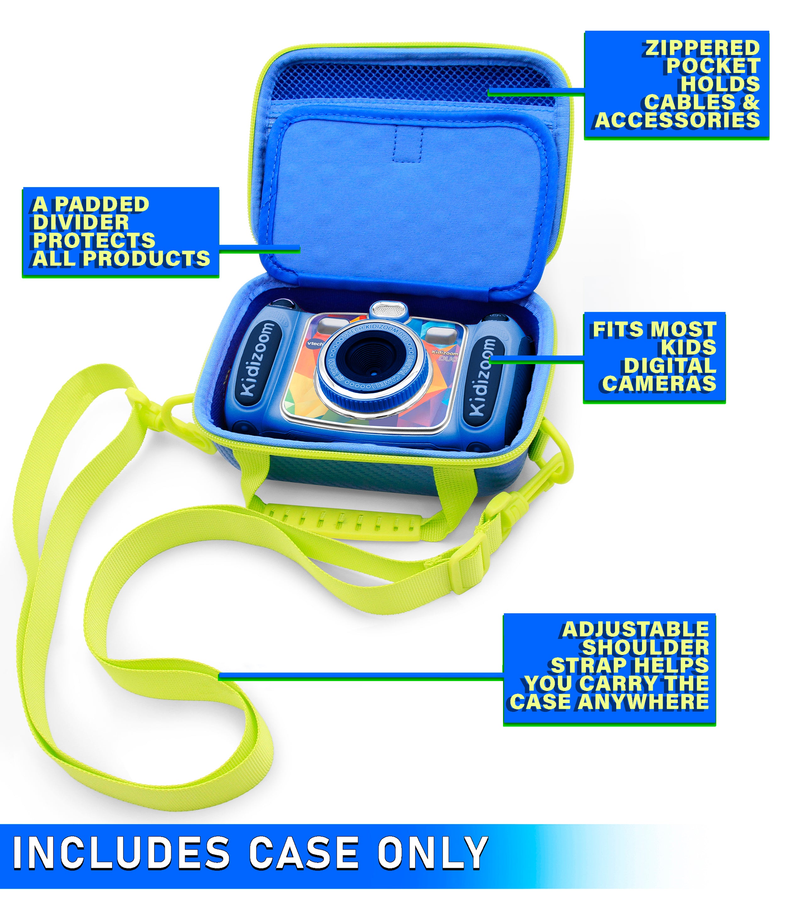 CASEMATIX Protective Camera Case for VTech KidiZoom Duo Selfie Cam - Durable Travel Storage Bag with Adjustable Strap - Fits KidiZoom Pix, Twist Connect & More - Perfect for Kids Travel, School & Outdoor Adventures