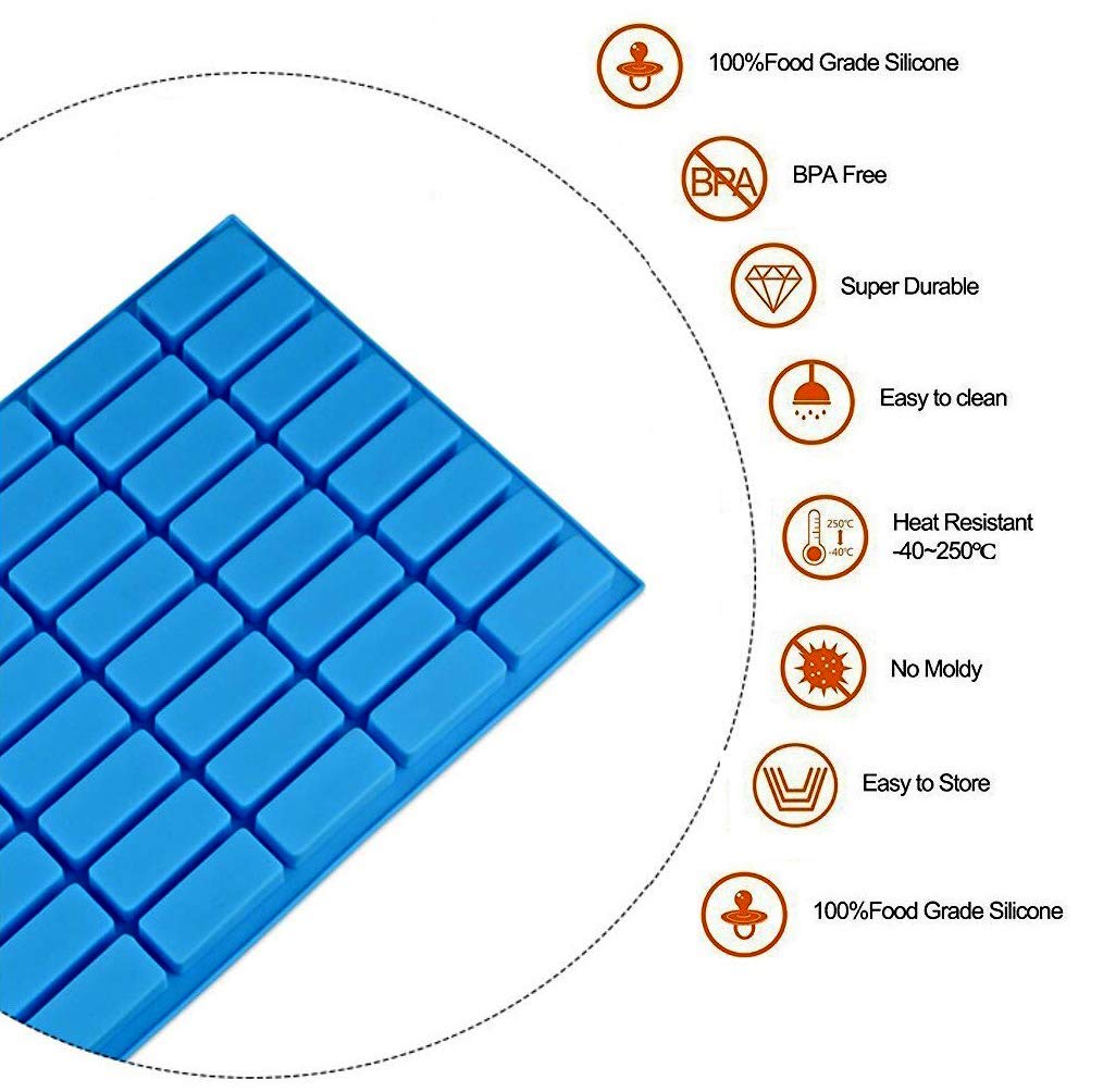 40 Cavities Rectangle Silicone Mold for Chocolate, Candy, Truffles, Ganache & Gummy - Premium Baking & Dessert Making Tool - Perfect for Home Bakers & Professional Chefs - Ideal for Parties, Holidays & Gift Packaging (Blue)