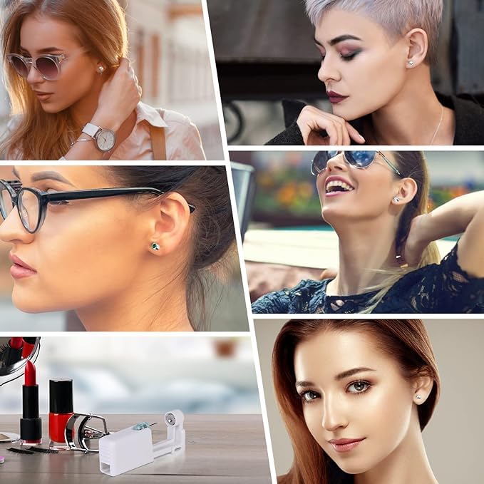 JIESIBAO Disposable Ear Piercing Gun Kit - 316L Surgical Stainless Steel with 4mm White Star Cubic Zirconia Studs - Safe At-Home Self Ear Piercing Tool for Adults & Teens - Perfect for First Piercings, Gifts, and DIY Beauty Care