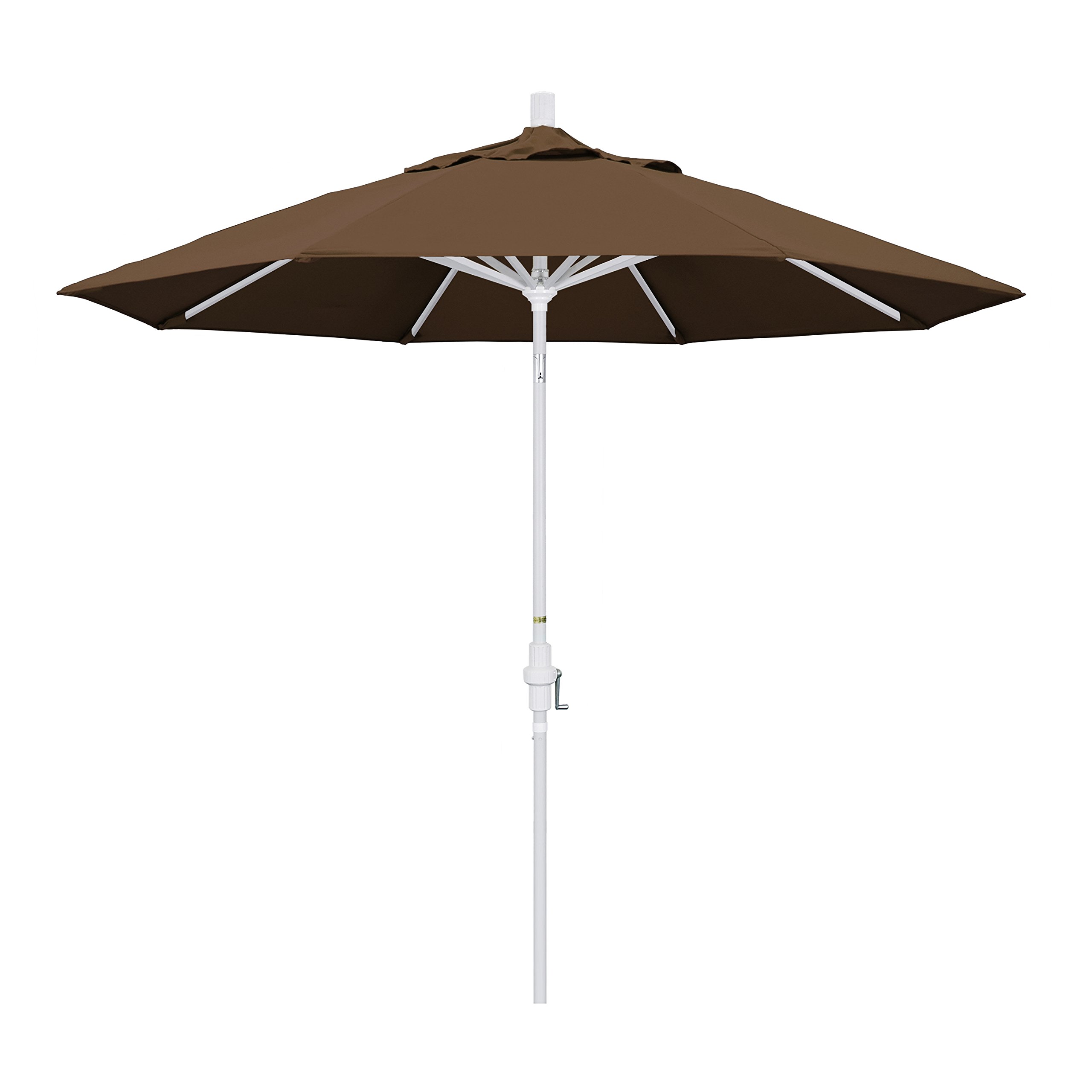 9' Round Aluminum Patio Umbrella with Crank Lift & Tilt - California Umbrella, White Pole & Cocoa Canopy for Outdoor Dining, Poolside Lounging & Backyard Relaxation