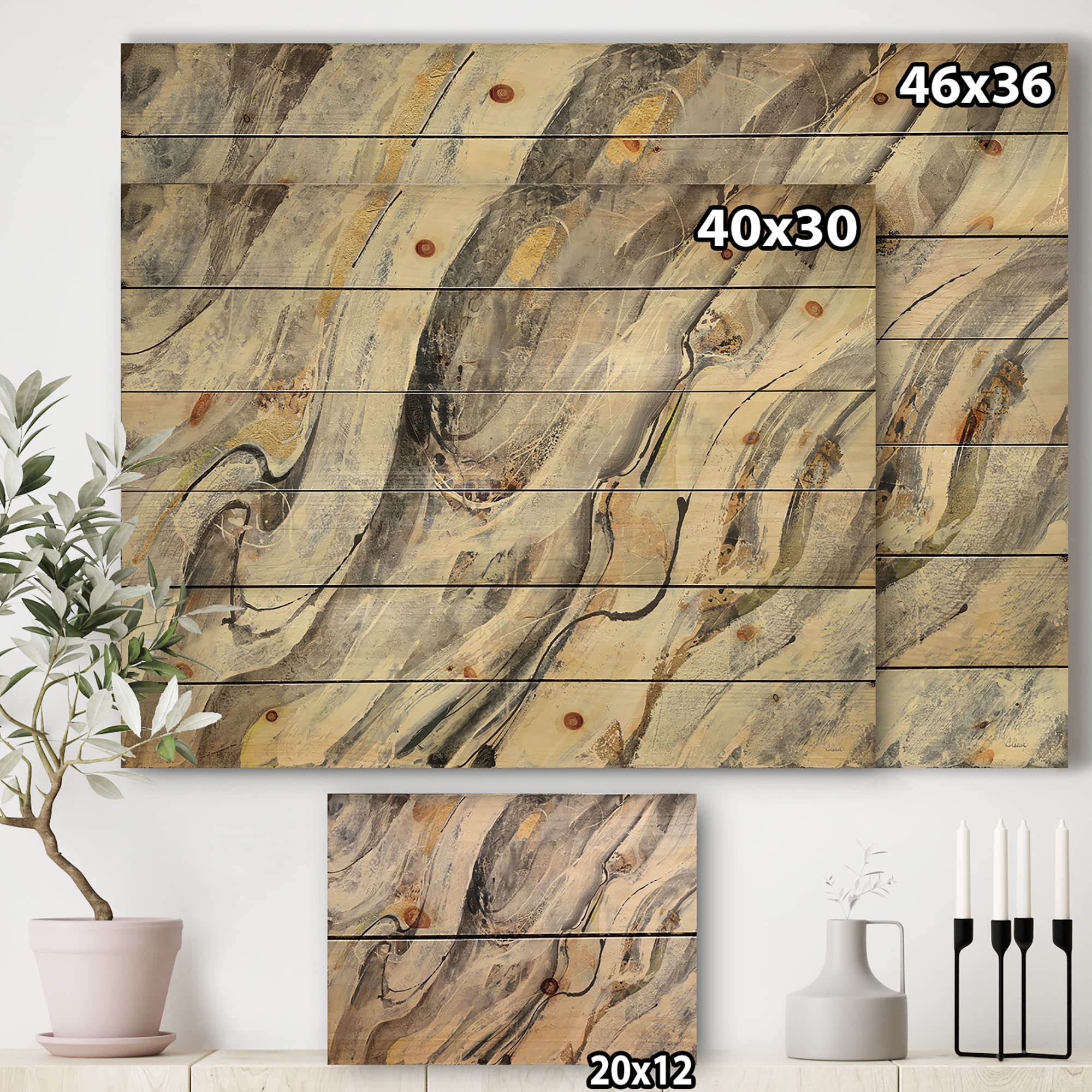 DesignQ Glam Golden Falls Modern Wood Wall Art - Large Abstract Wood Panel Decor Printed on Natural Pine - Perfect for Living Room, Bedroom & Office Wall Decor