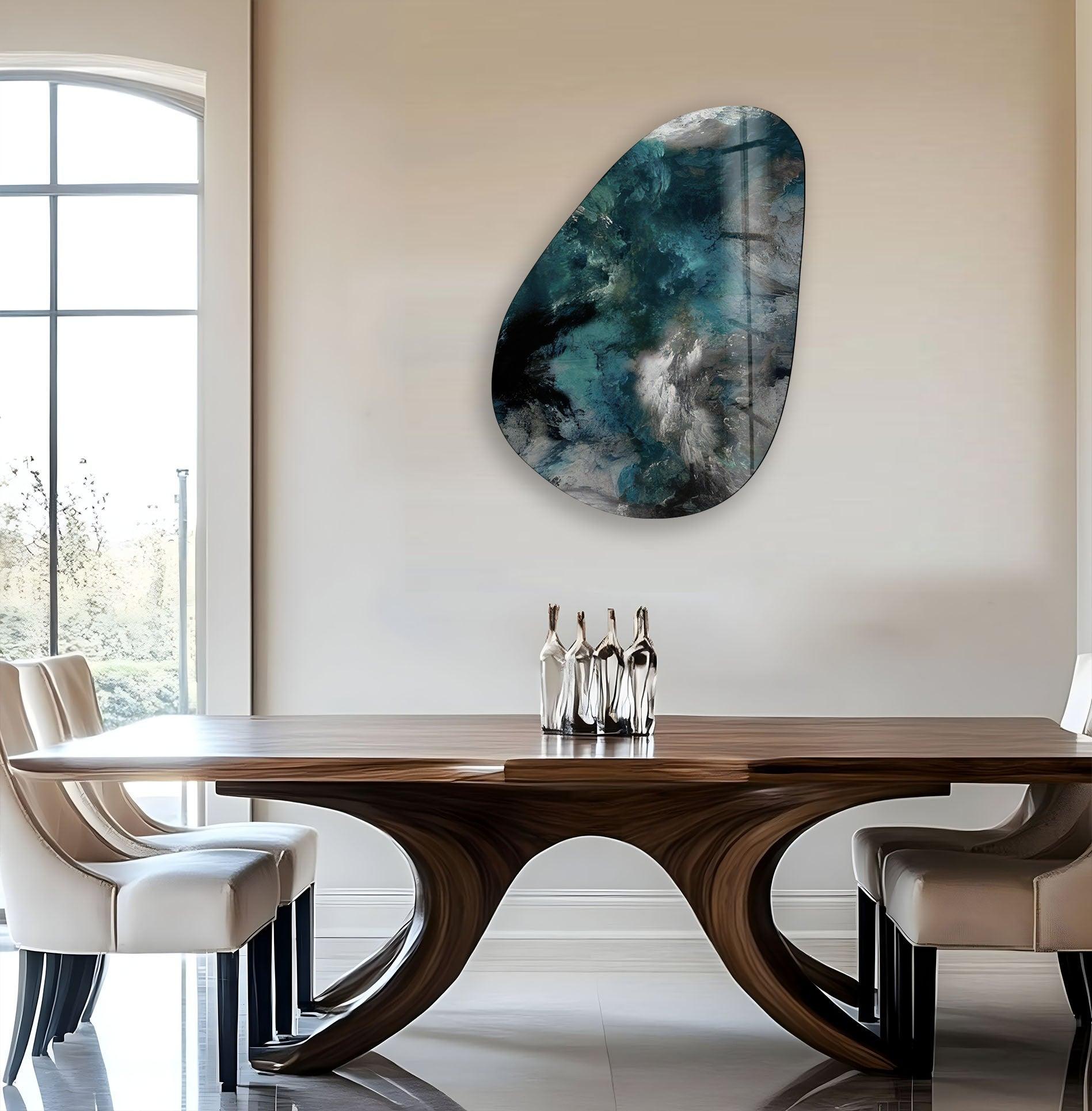 Asymmetrical Oval Dark Smoke Glass Wall Art - Modern Abstract Home Decor for Living Room, Bedroom & Office - Unique Handcrafted Glass Artwork