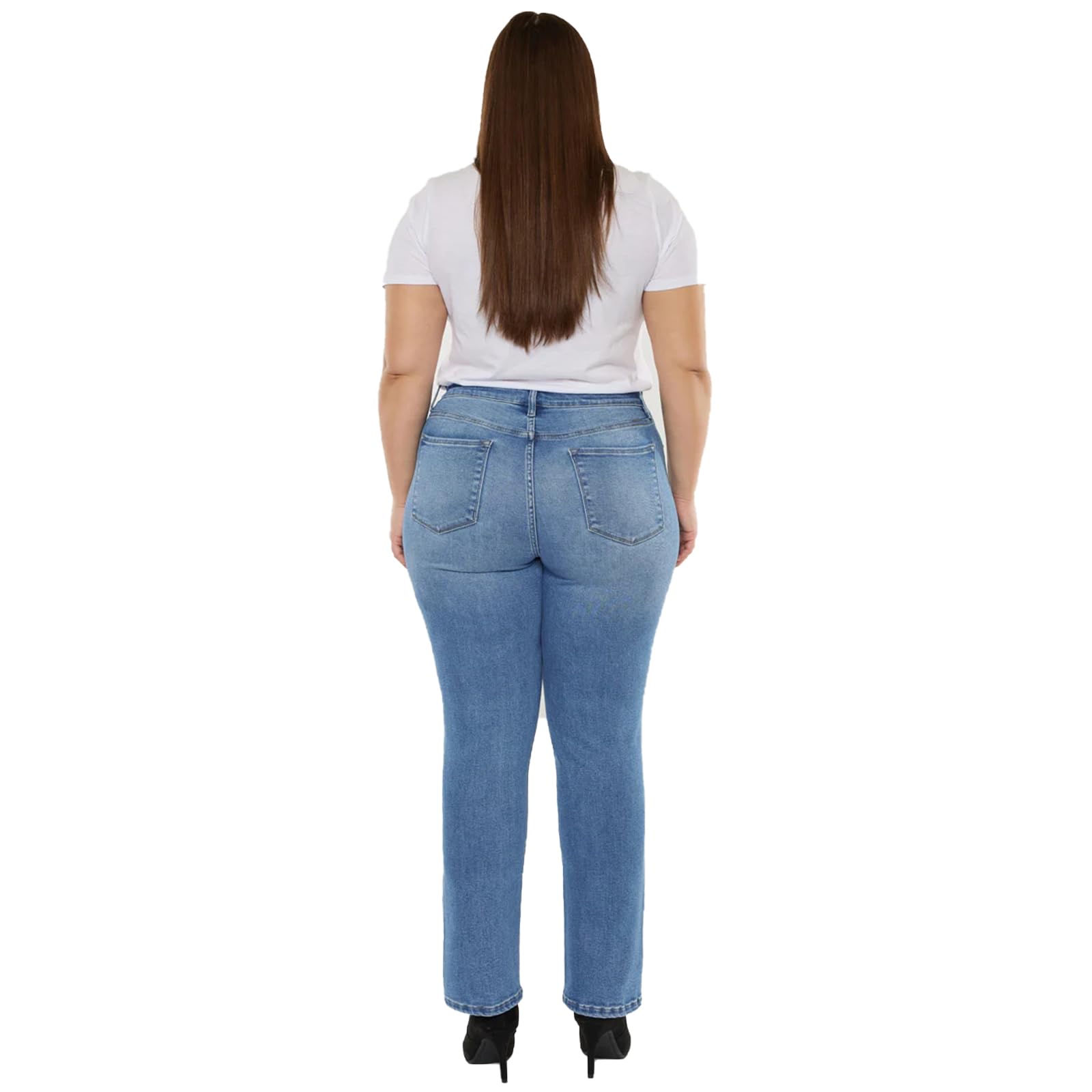 LEIJIJEANS Women's Plus Size Straight Leg Jeans - Blue Stretchy Slim Fit High Waist Denim Pants for Curvy Women | Perfect for Casual Wear, Office & Date Nights