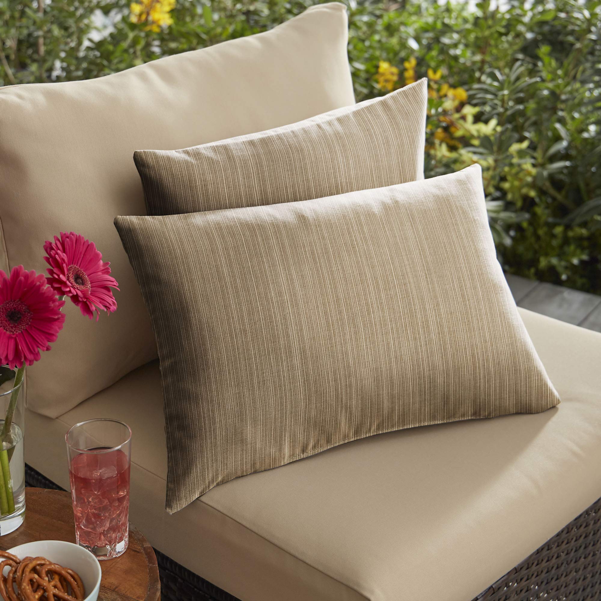 Premium Set of 2 Brown Dupione Sand Throw Pillows - 20 Inch Indoor/Outdoor Decorative Cushions for Sofa, Patio, Porch & Garden Decor