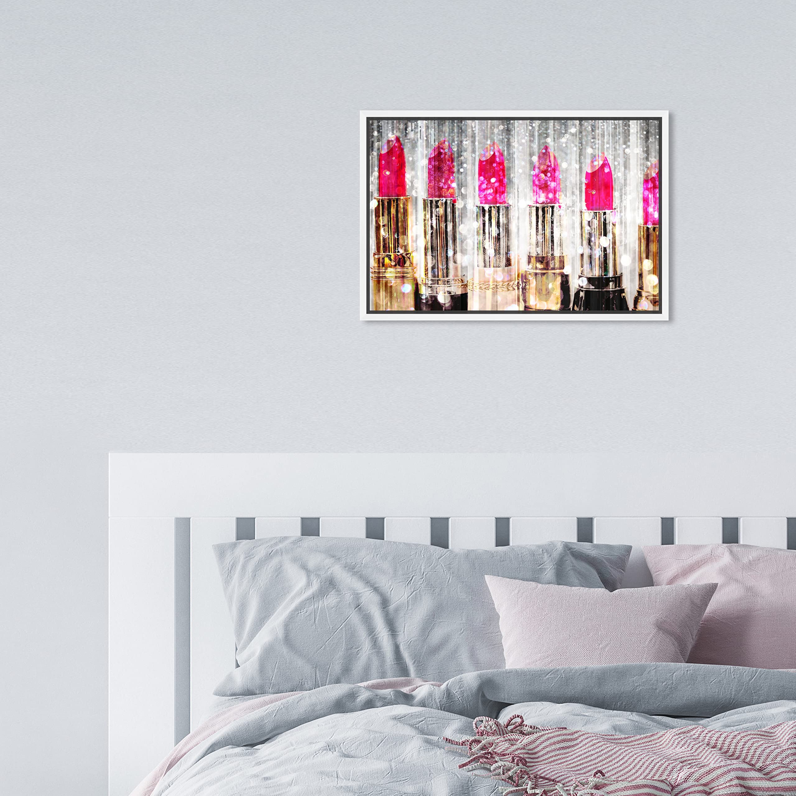 Oliver Gal Artist Co. Fashion & Glam Modern White Framed Canvas Wall Art - Lipstick Collection in Pink & Gold (15x10 inches) - Perfect for Living Room, Bedroom & Bathroom Decor | Elegant Home Accent for Women's Spaces & Makeup Lovers