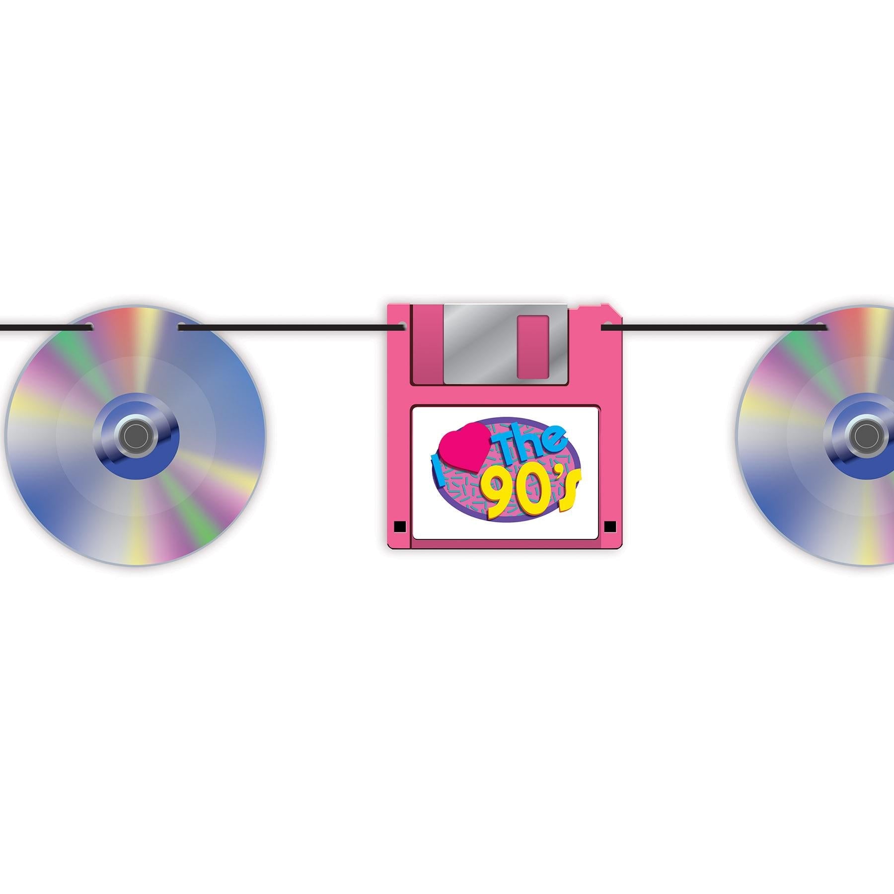 12 Pack Beistle CD & Floppy Disk Party Streamers - Retro Computer Theme Party Decorations for 80s 90s Themed Events, Birthday Parties & Office Celebrations
