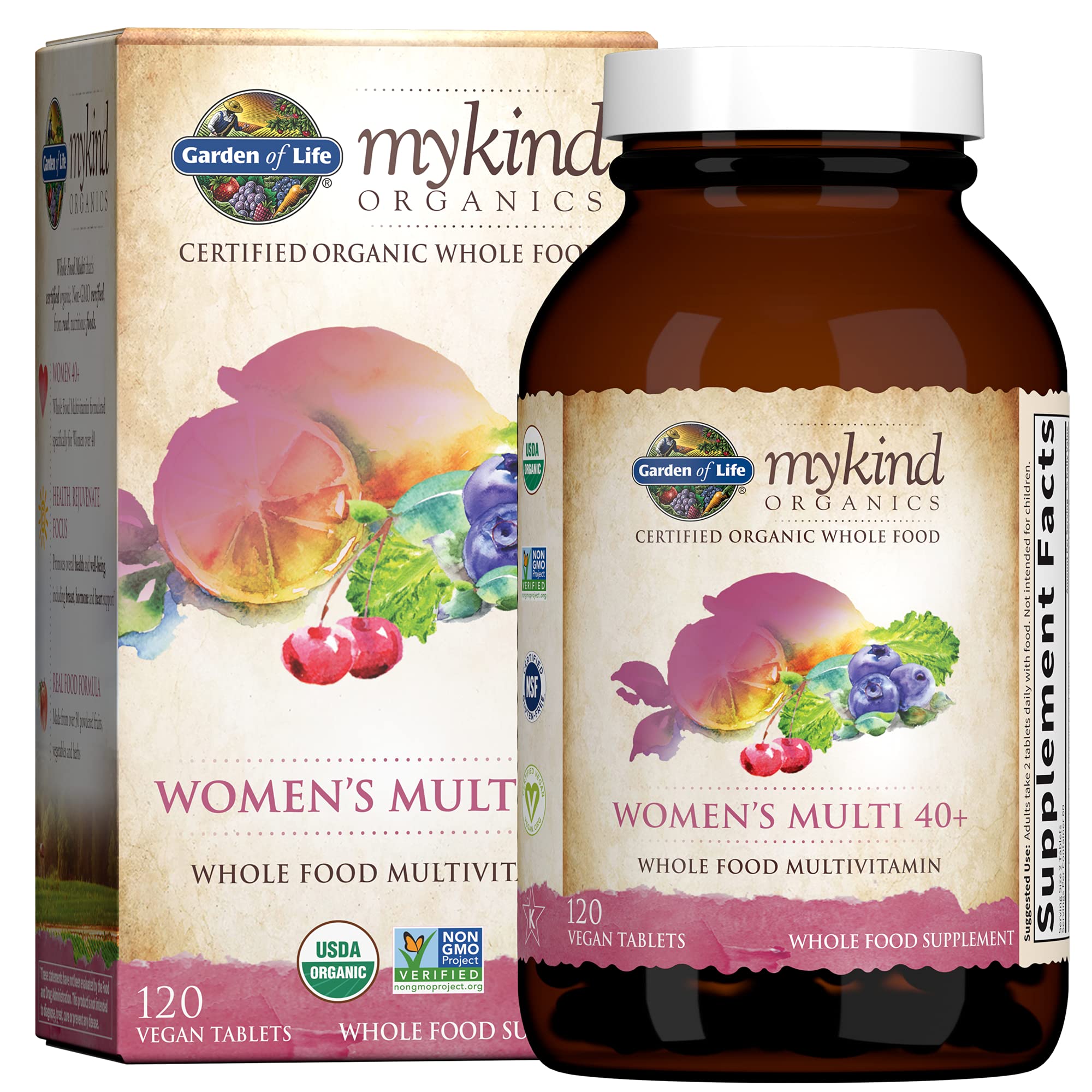 Garden of Life mykind Organics Women's Multivitamin 40+ - 120 Vegan Tablets for Hormone & Breast Health Support, Whole Food Supplement for Women Over 40 | Daily Wellness & Immune Support for Active Lifestyles