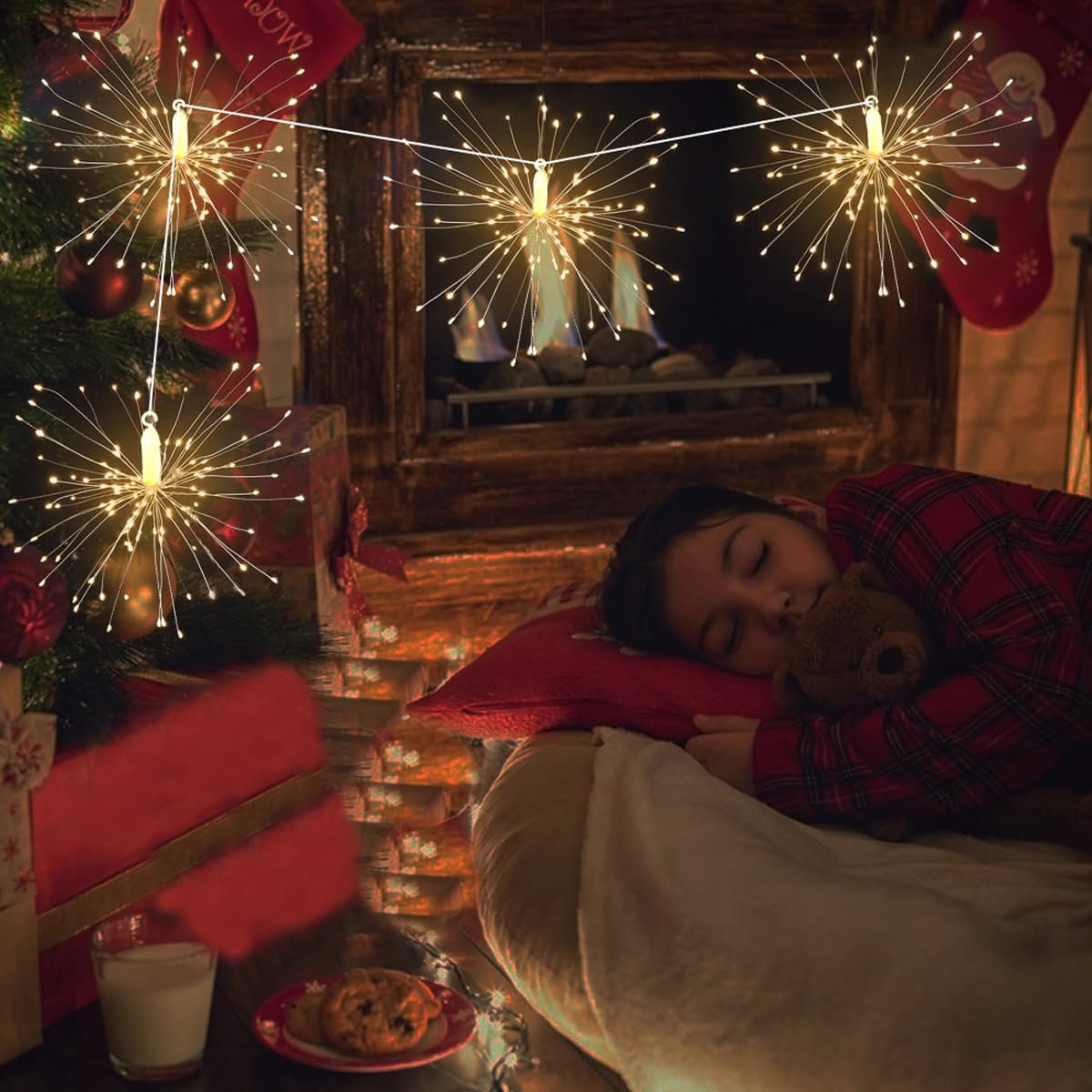 480 LED Starburst Fairy Lights with Remote Control - 4 Connection Copper Wire String Lights, 8 Lighting Modes, Dimmer & Timer - Perfect for Christmas Decorations, Garden Parties, and Indoor/Outdoor Home Lighting