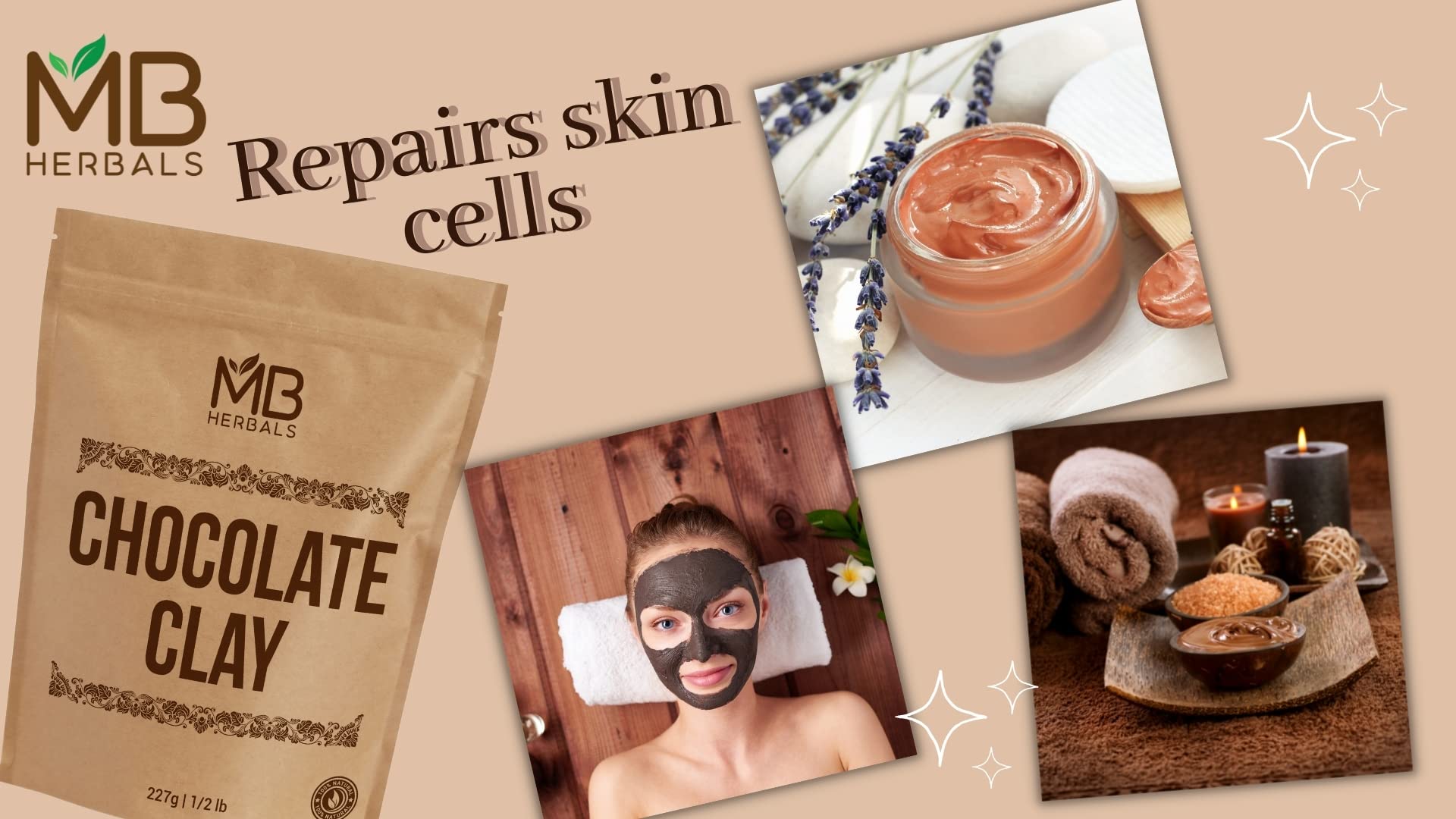 MB Herbals Chocolate Clay Powder 227G (8oz) | Organic Dark Rhassoul Clay with Cocoa Powder | Natural Face Mask & Hair Treatment | Exfoliating Body Scrub | Vegan Skincare & Haircare | Perfect for Spa Day & Self-Care Routine