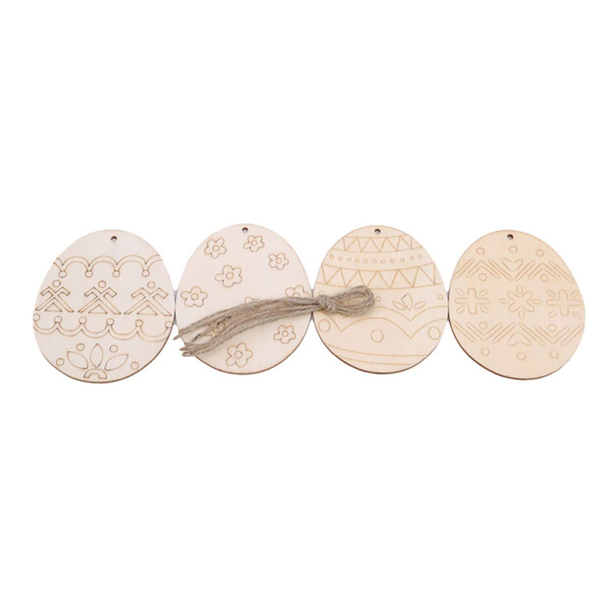 Winwinfly 4 Pcs Unfinished Wooden Egg Shapes with Holes - DIY Easter Craft Decorations for Painting, Scrapbooking & Home Decor