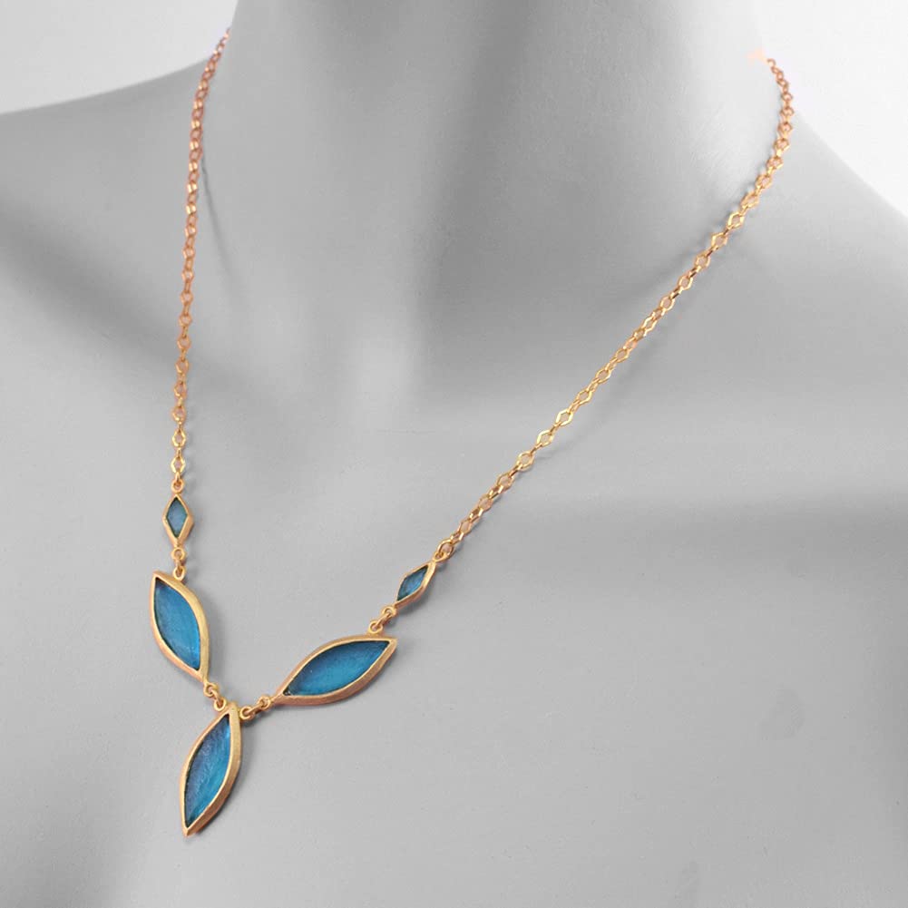 American Made Cast Artisan Glass & Gold-Plated Blue Marquise Necklace + Earrings Set | Perfect for Weddings, Parties & Special Occasions