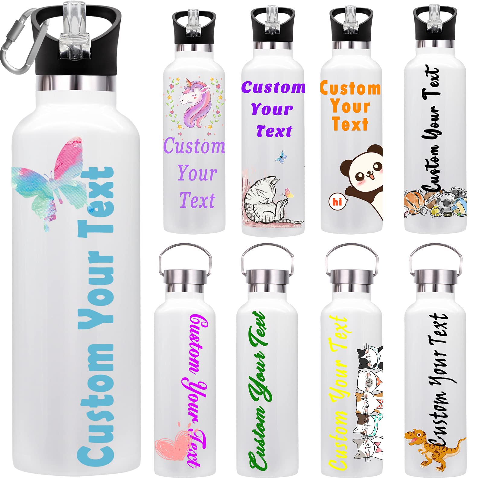 Custom Insulated Stainless Steel Water Bottle with Straw - Personalized Name Text for Women & Men (12oz/26oz) - Perfect for Gym, Hiking, Office & Sports