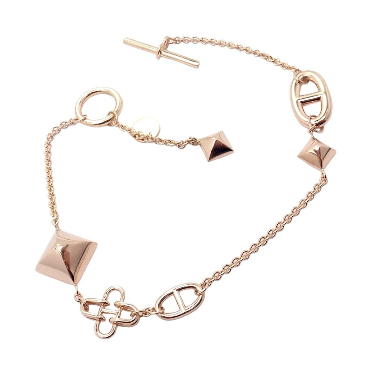 Authentic Hermes 18K Rose Gold Signature Iconic Logo Link Toggle Bracelet - Luxury Fashion Jewelry for Women, Perfect Gift for Birthday, Anniversary & Special Occasions