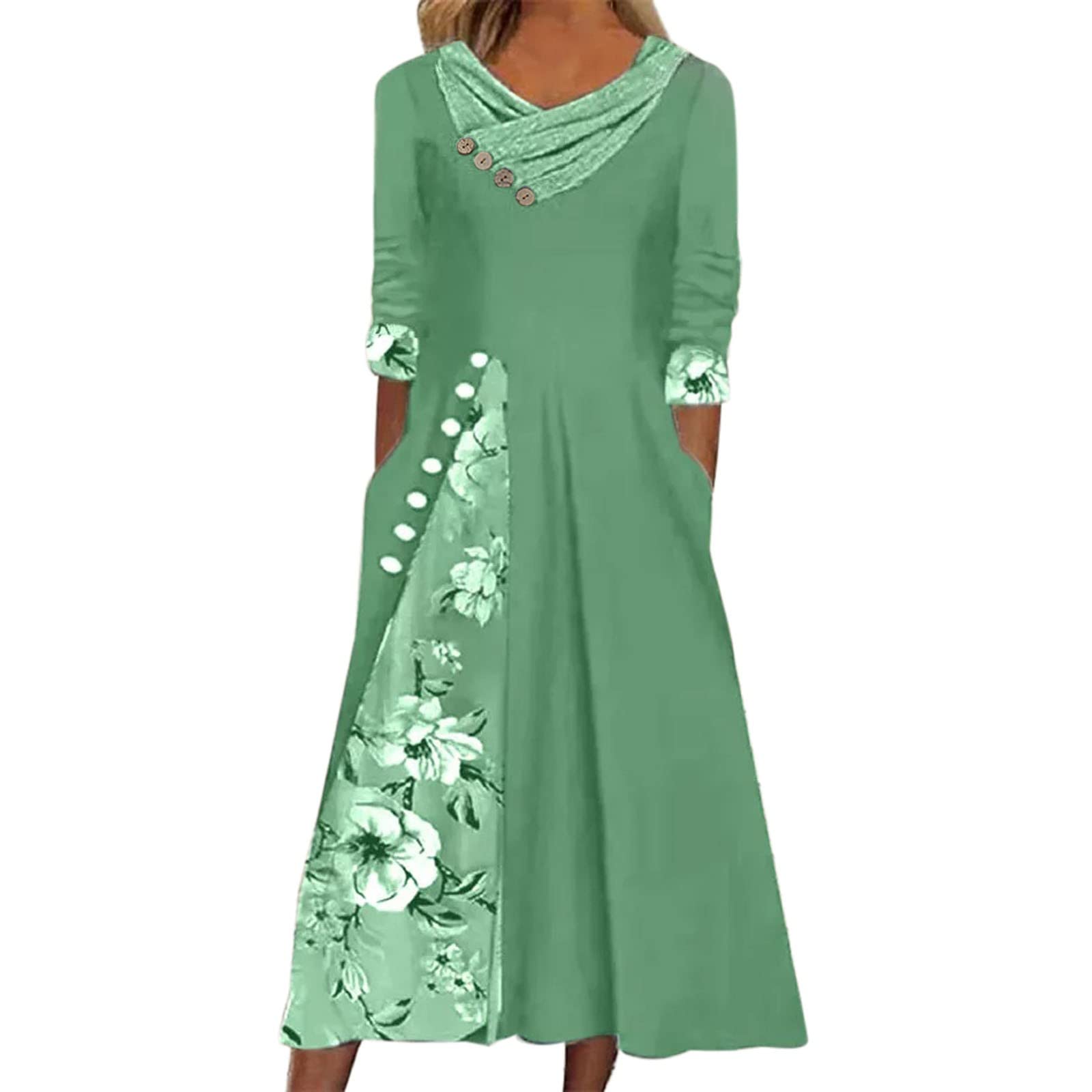 Lmtime Women's Summer Dresses - Square Neck Short Sleeve Casual Work Dress, Long Sundress for Holiday, Party & Office Wear | Perfect for Beach Vacations, Date Nights & Business Casual Outfits