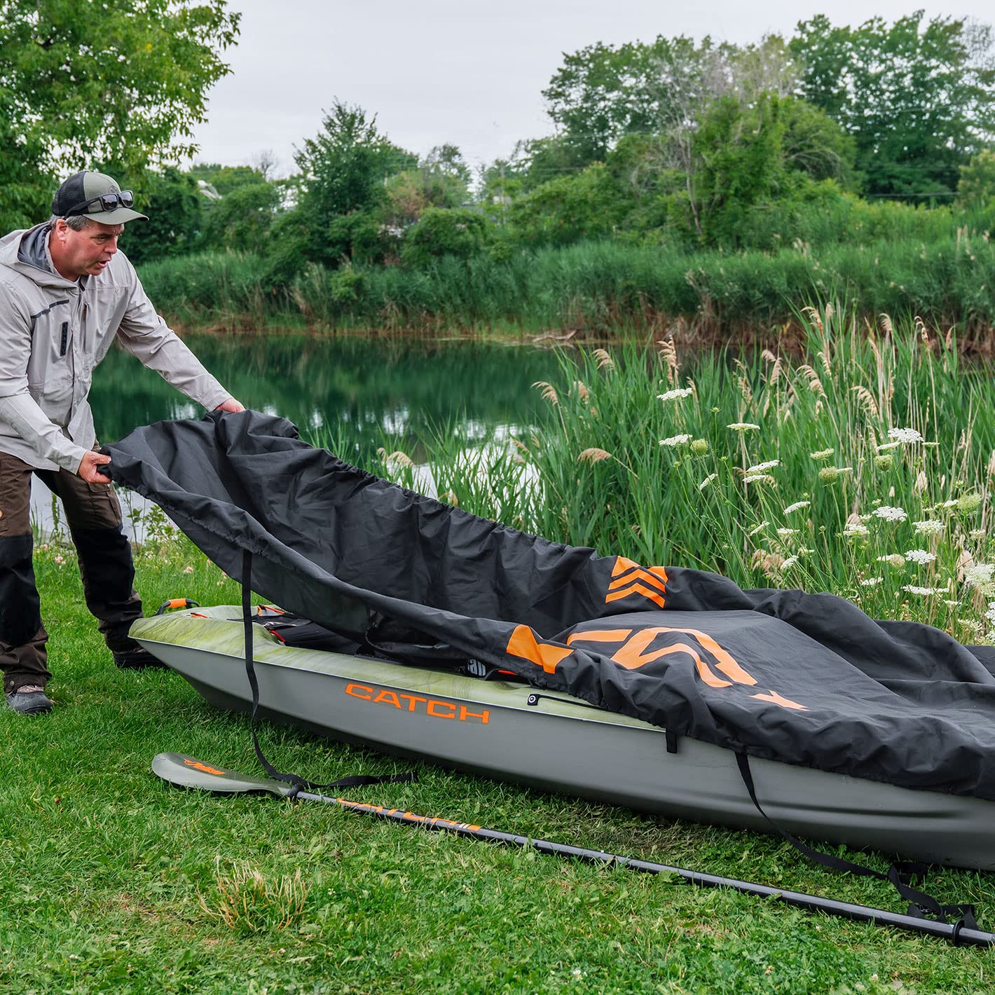 Pelican Catch Kayak Cover - Heavy Duty Waterproof & UV Resistant Storage Dust Cover for Kayaks - Fits 2 Sizes - Grey - Perfect for Outdoor Storage, Travel & Boat Protection