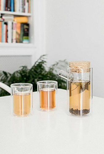 Kikkerland Ora Double Walled Glass Teapot - 18oz Insulated Tea Pot with Stainless Steel Lid, Perfect for Loose Leaf Tea, Herbal Infusions & Iced Tea Brewing - Ideal for Home, Office & Gift Giving
