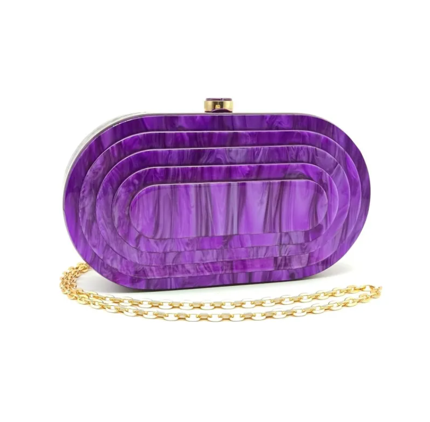 Art Deco Acrylic Oval Clutch Handbag for Women - Elegant Purple Evening Bag for Parties, Weddings & Special Occasions