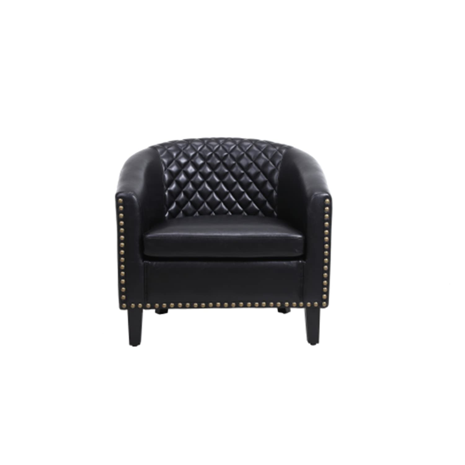 PU Leather Single Leisure Chair with Nailhead Trim & Diamond Stitched Back - Solid Wood Legs - Modern Accent Chair for Bedroom, Living Room & Office - Black