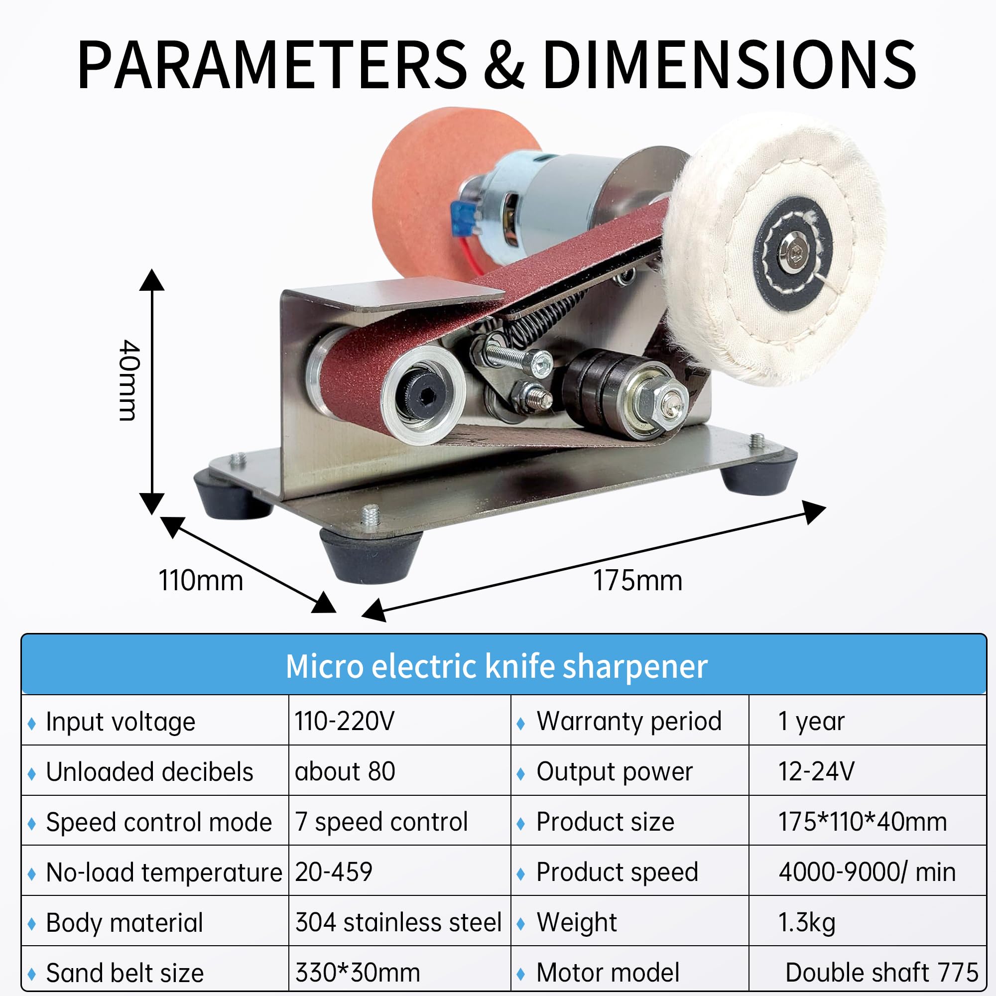 Multifunctional Mini Belt Sander & Electric Knife Sharpener - 15° Belt Grinder with 7 Adjustable Speeds for Polishing & Sharpening Kitchen Knives, Wood, Plastic & Crafts | Perfect for DIY Projects, Woodworking & Home Kitchen Use