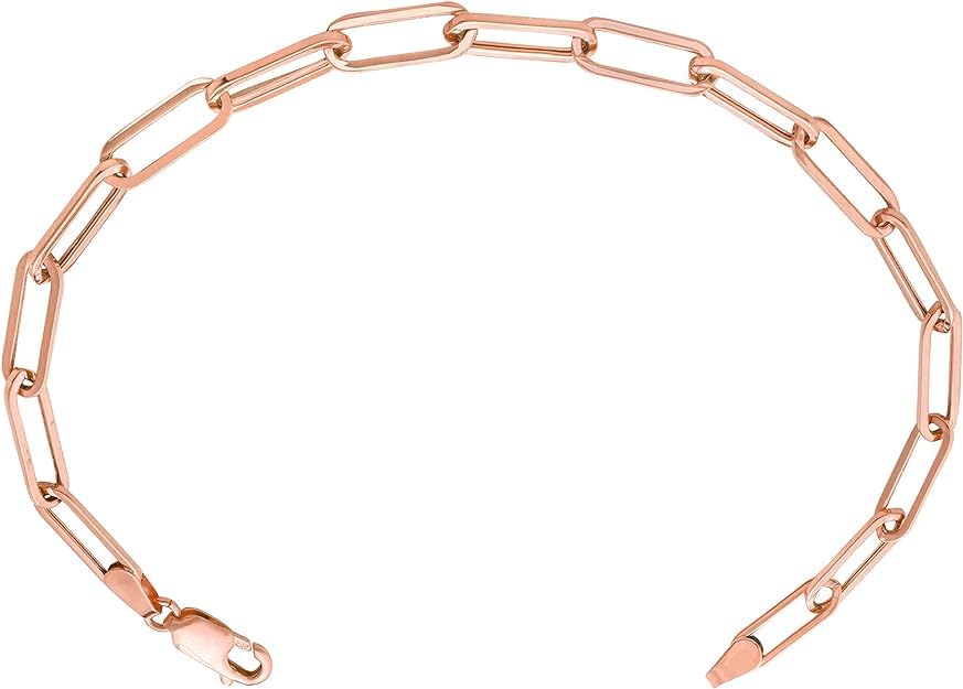 14k Rose Gold 4mm Paper Clip Link Bracelet for Women - Dainty Minimalist Jewelry Gift for Her - Perfect for Everyday Wear, Office & Special Occasions