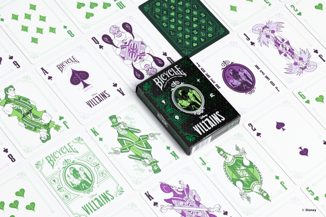 Disney Villains Themed Bicycle Playing Cards - Green Deck for Magic Tricks, Poker Games & Collectors - Perfect for Game Nights, Gifts & Cardistry