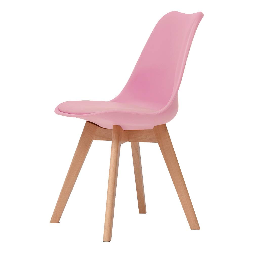 Ergonomic Dining Chair with Backrest - PP Plastic Seat & Solid Wood Legs - 330 lbs Weight Capacity - Pink - Perfect for Home, Living Room, Kitchen & Office Use