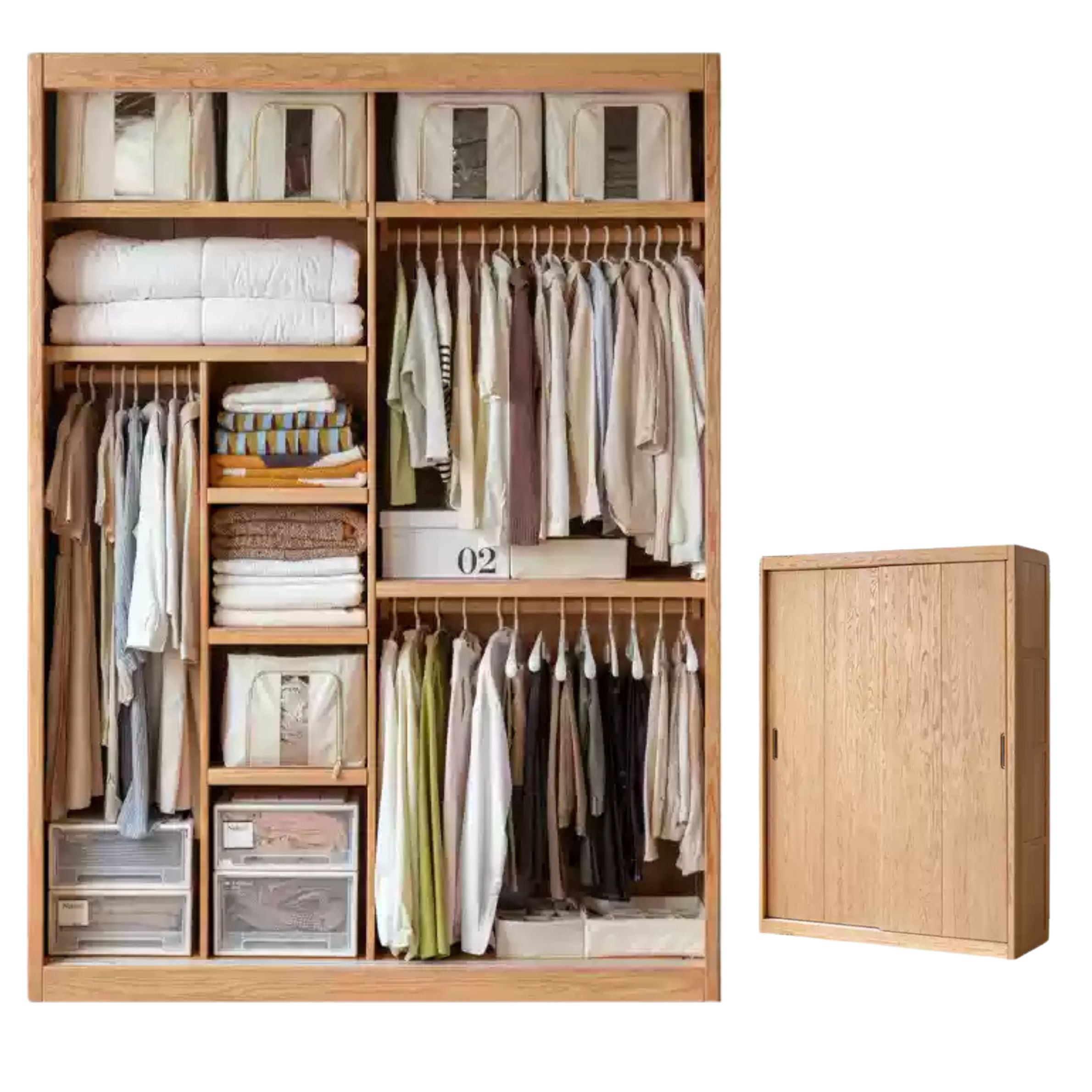 63x24.4x94.5 inch /160x62x240сm / Natural Wood Color/ Oak Wood Wardrobe