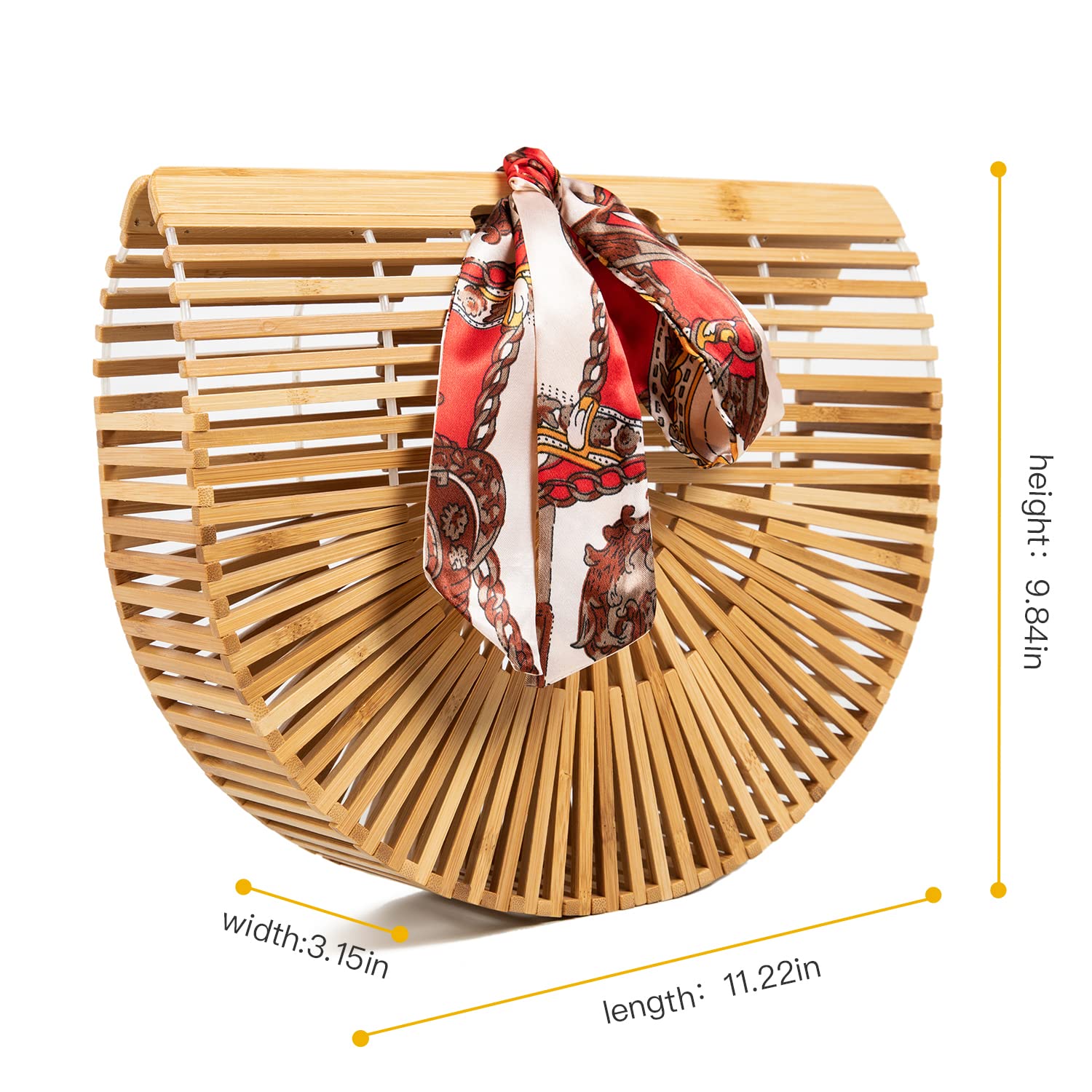 FARVALUE Women's Large Bamboo Tote Bag - Handmade Wooden Beach Bag with Silk Scarf for Summer | Perfect for Vacation, Shopping & Outdoor Activities