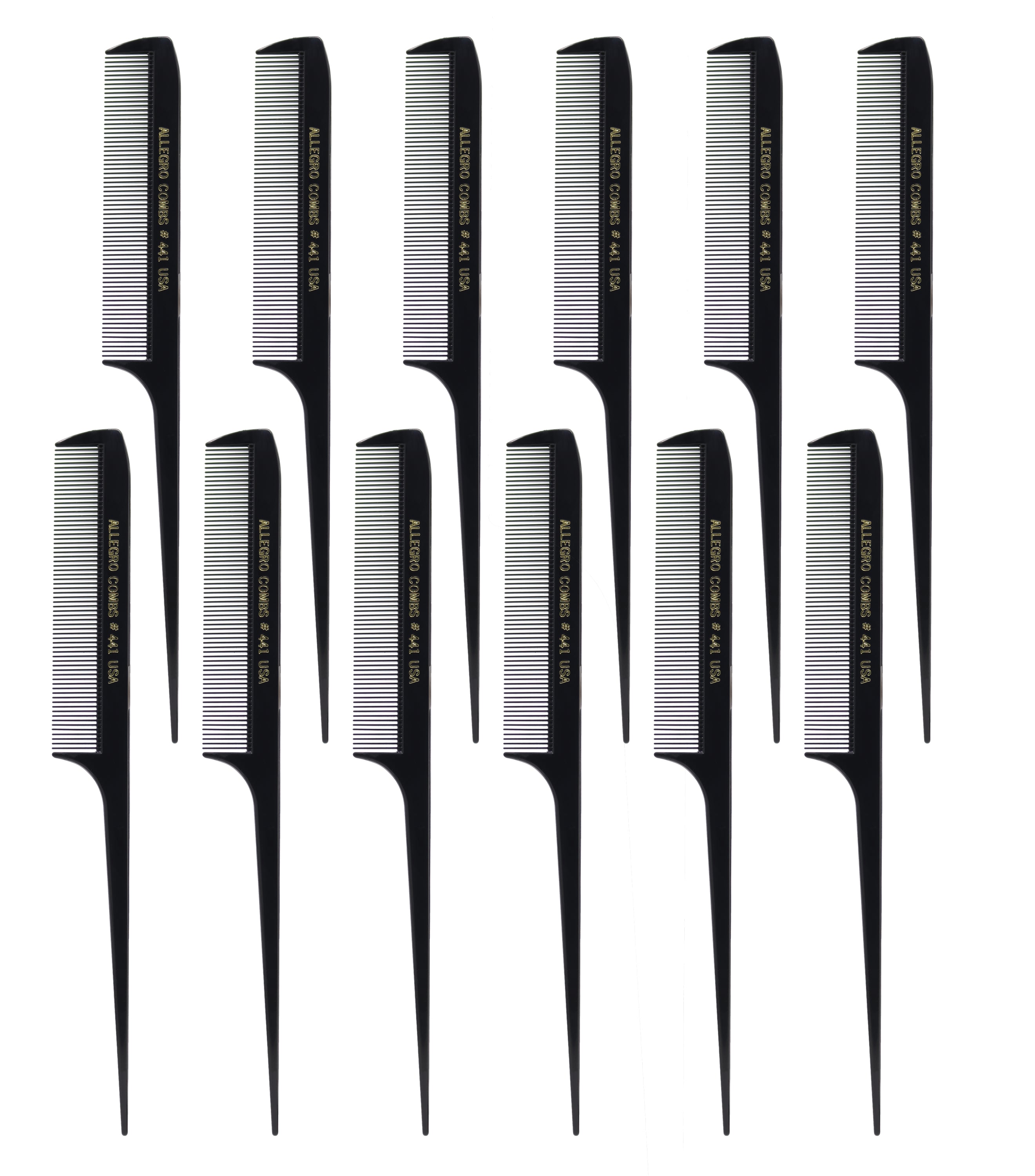 Allegro Combs 441 - 8.5 Inch Rat Tail Combs for Braiding & Hair Parting, Fine Teeth Styling Comb Set of 12 - Perfect for Salon Professionals, Hair Stylists & DIY Hairstyling at Home