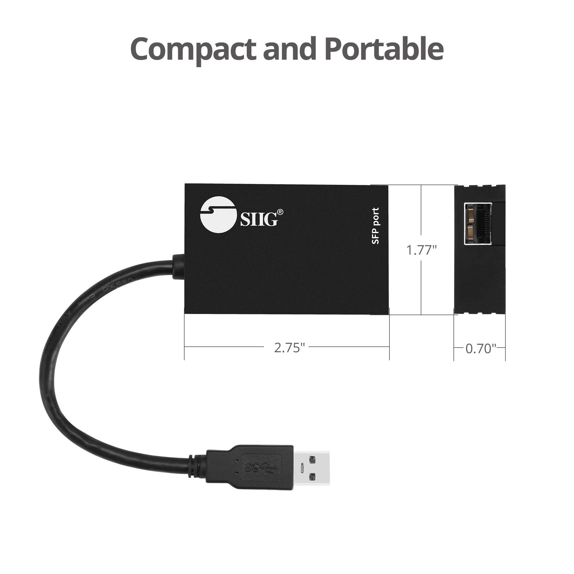 SIIG USB 3.0 to SFP Fiber Optic Gigabit Ethernet Adapter Converter - 1000/100/10 Mbps High-Speed Data Transfer - USB 3.0 Type-A to SFP Female - Realtek RTL8153 Chip (JU-NE0B11-S1) - Ideal for Home Office, Data Centers & High-Speed Networking