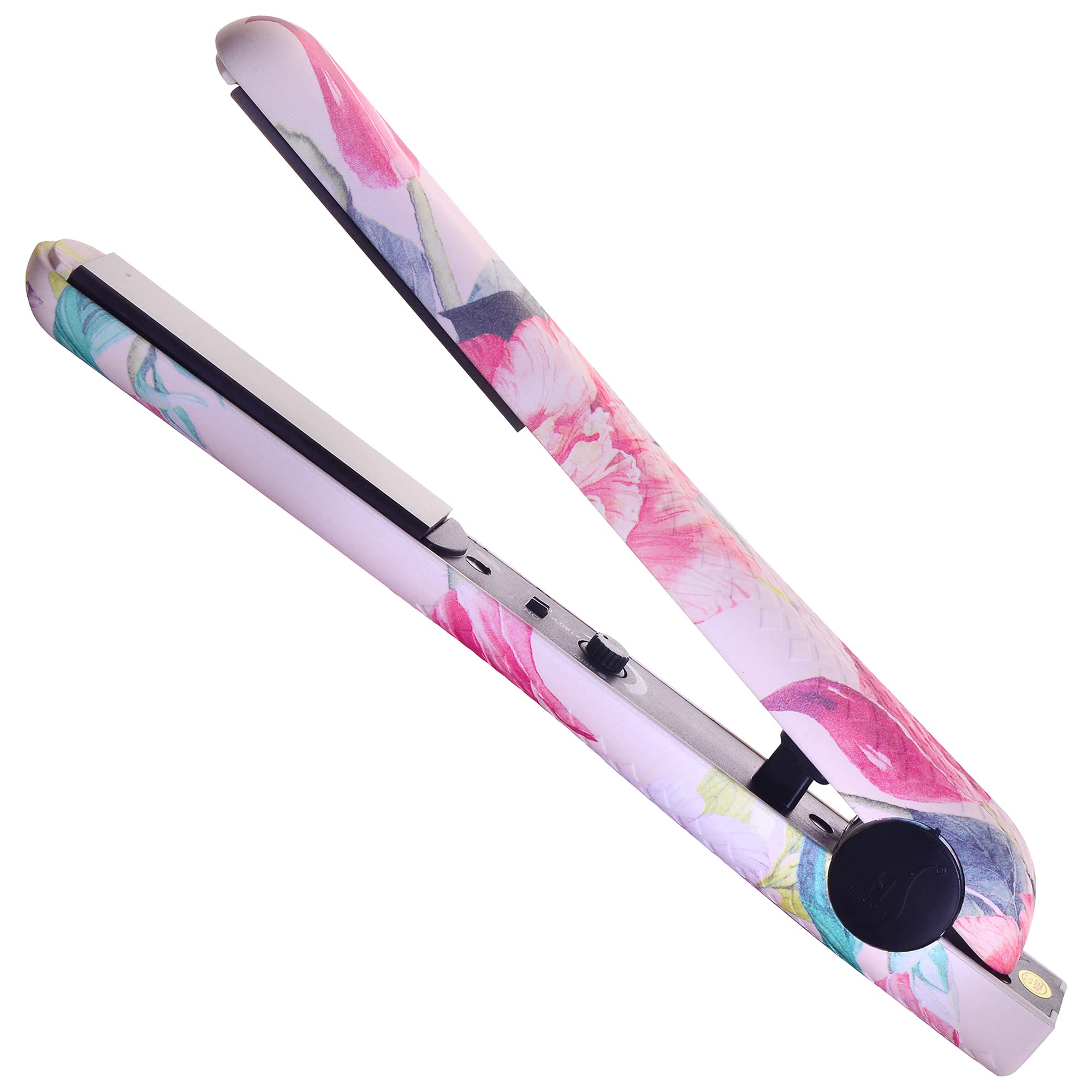 HerStyler Fusion Ceramic Hair Straightener 1.25 Inch - Dual Voltage Adjustable Temperature Flat Iron for Straightening & Styling - Floral Pink Design - Perfect for Travel, Home Use & Salon Styling