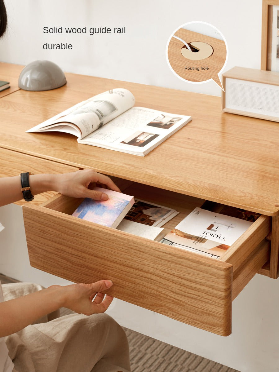Solid Oak Wood Wall Mounted Floating Desk - Home Office, Study, or Workspace Solution for Small Spaces