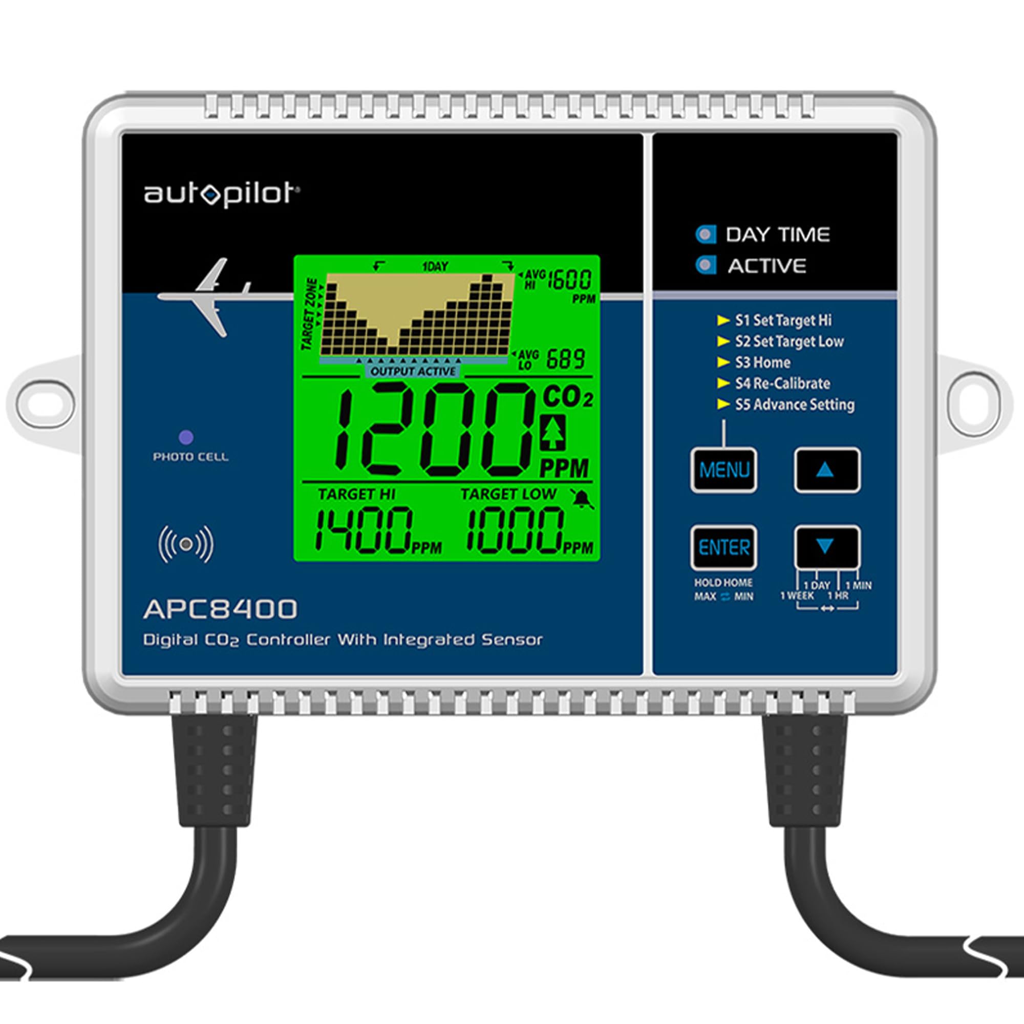 Autopilot Digital CO2 Controller with Integrated Sensor - CO2 Monitor for Greenhouse & Indoor Plants - 5ft Power Cord - Perfect for Hydroponics, Grow Tents & Home Gardens