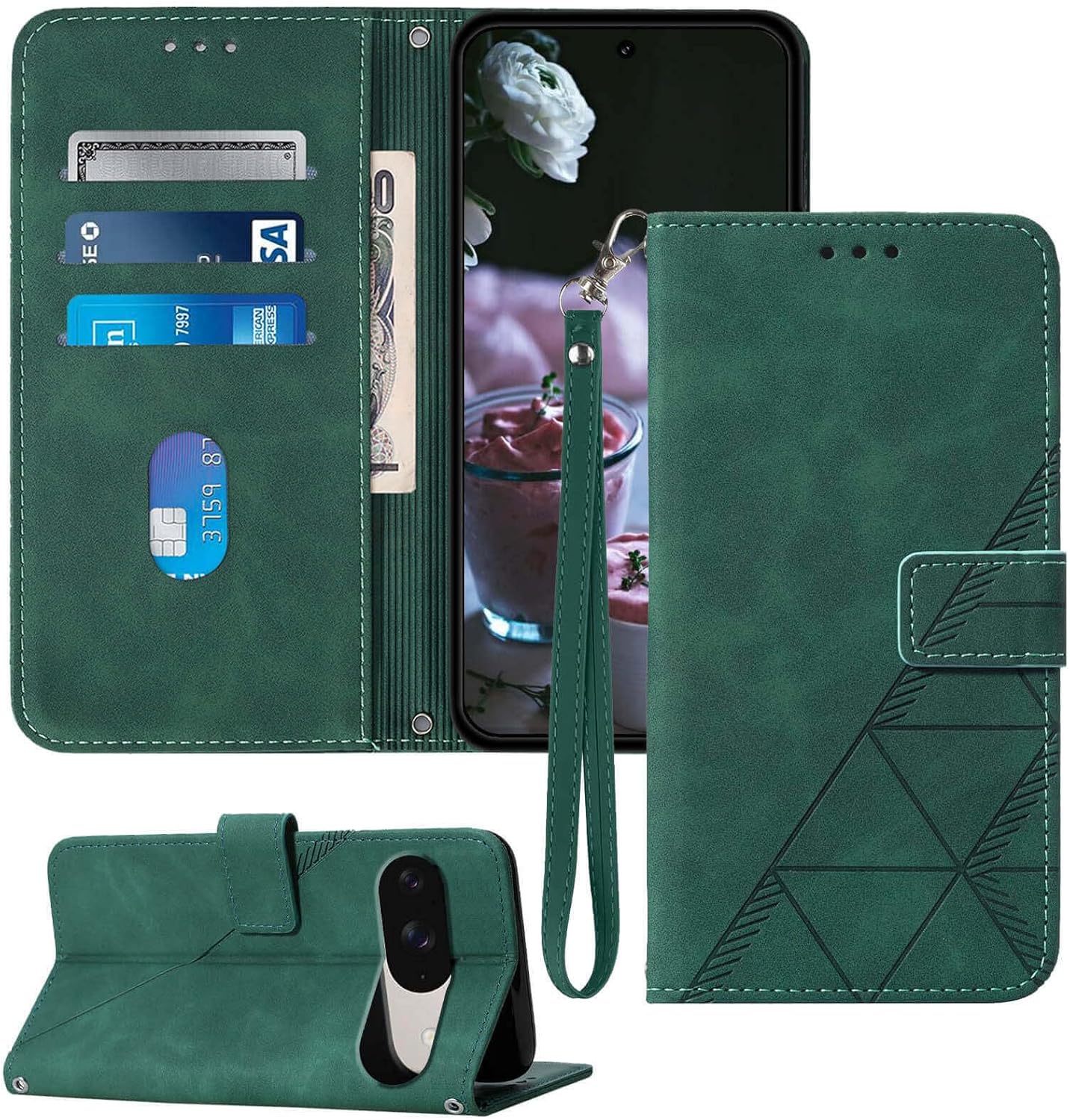 Google Pixel 9 Pro Leather Wallet Case - RFID Blocking Flip Folio Cover with Card Holder & Stand Function - Perfect for Business Travel & Daily Commute
