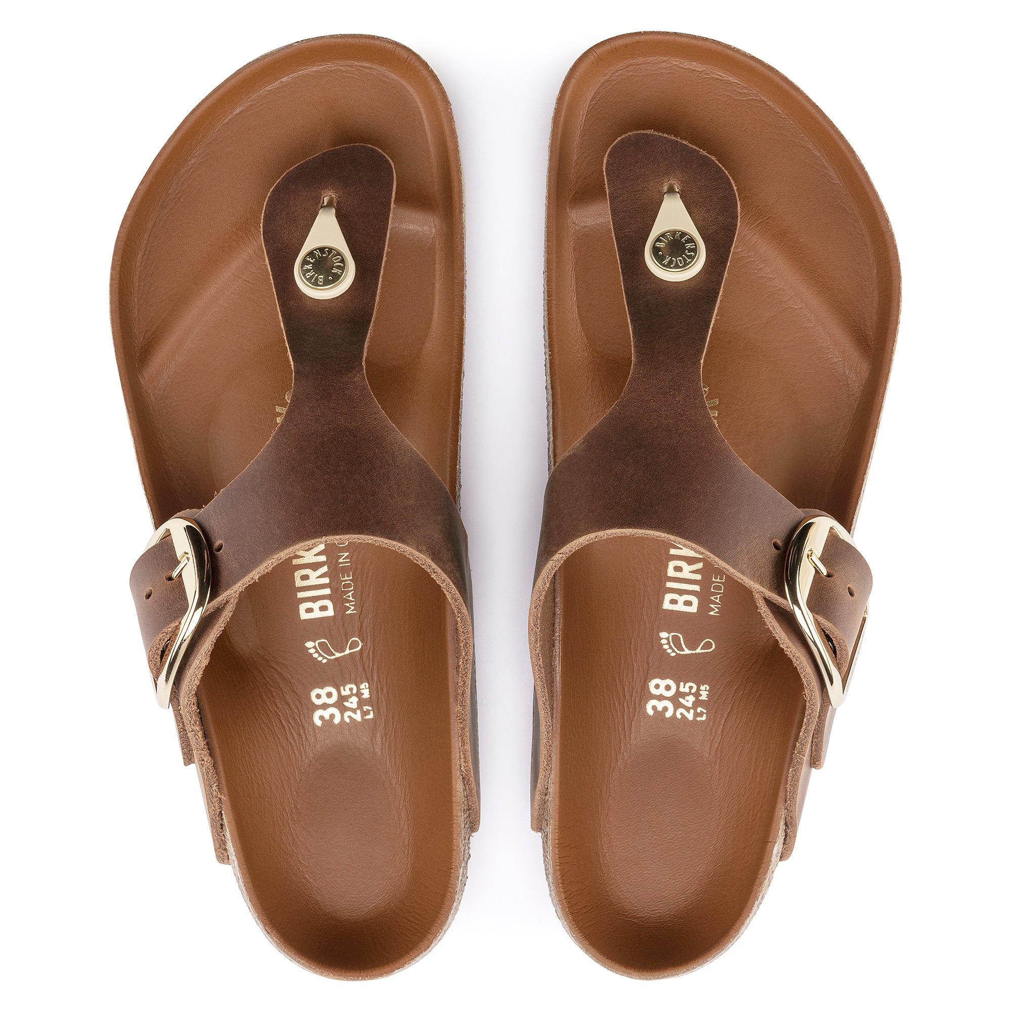 Birkenstock Gizeh Big Buckle Sandals - Cognac Oiled Nubuck Leather - Comfortable Women's Flip Flops for Summer, Beach & Casual Wear