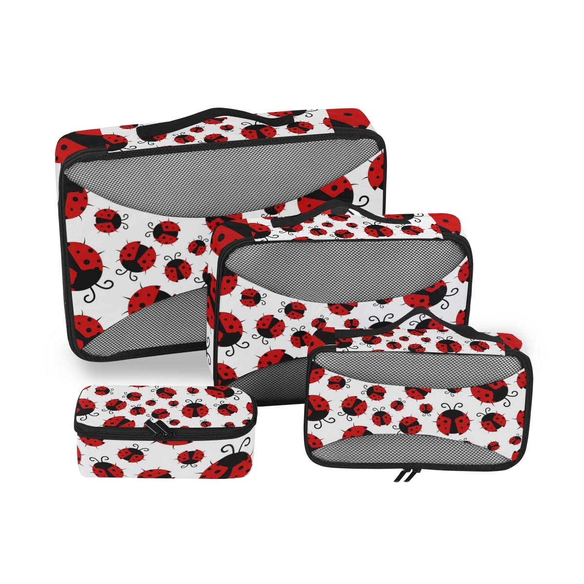 4-Piece Ladybugs Print Packing Cubes Set - Travel Luggage Organizers with Mesh Storage Bags for Suitcases | Perfect for Vacation, Business Trips & Weekend Getaways