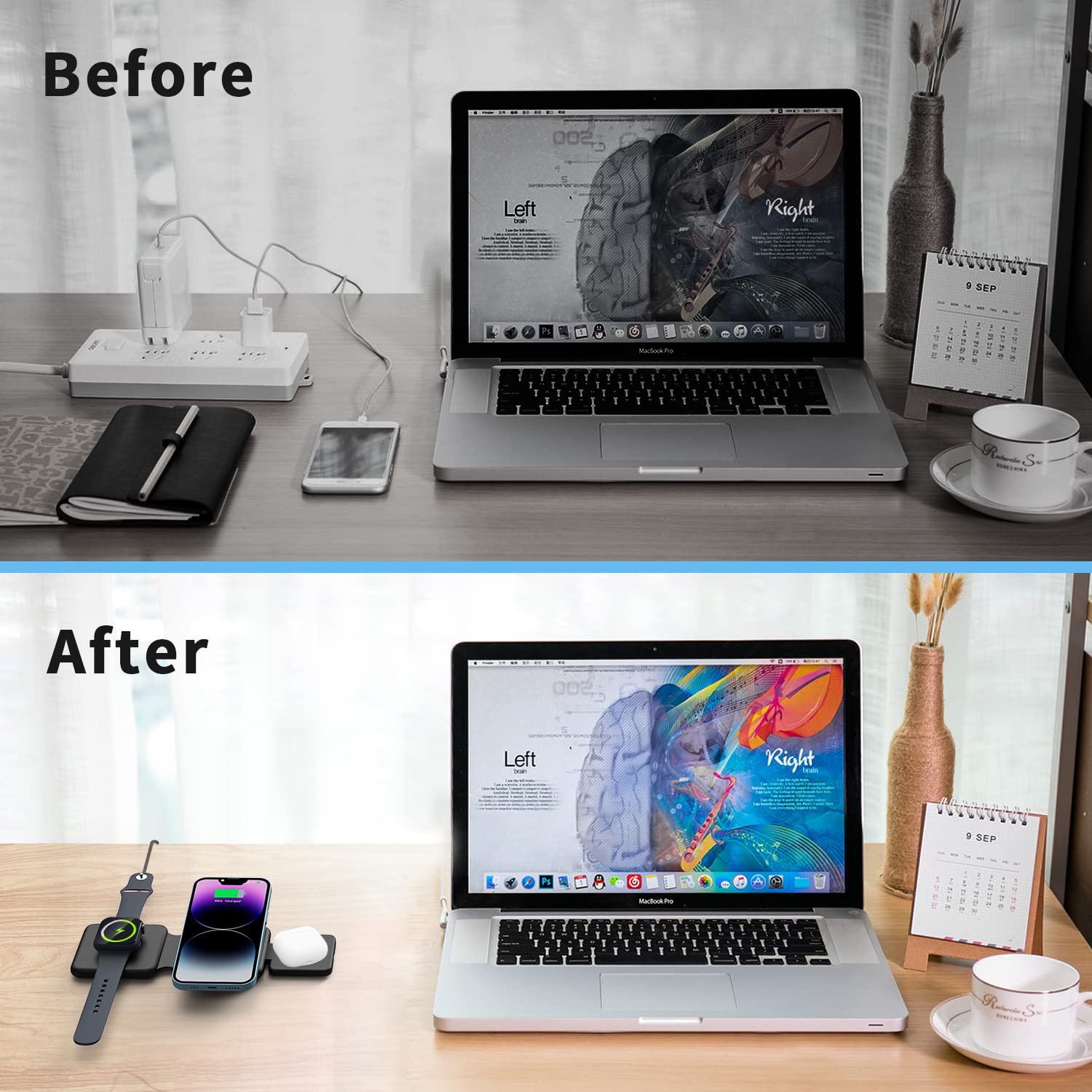 3-in-1 Magnetic Fast Wireless Charging Station - Foldable Wireless Charger for iPhone 16/15/14/13/12 Pro Max, Apple Watch & AirPods (Black) | Perfect for Home, Office & Travel | Adapters Not Included