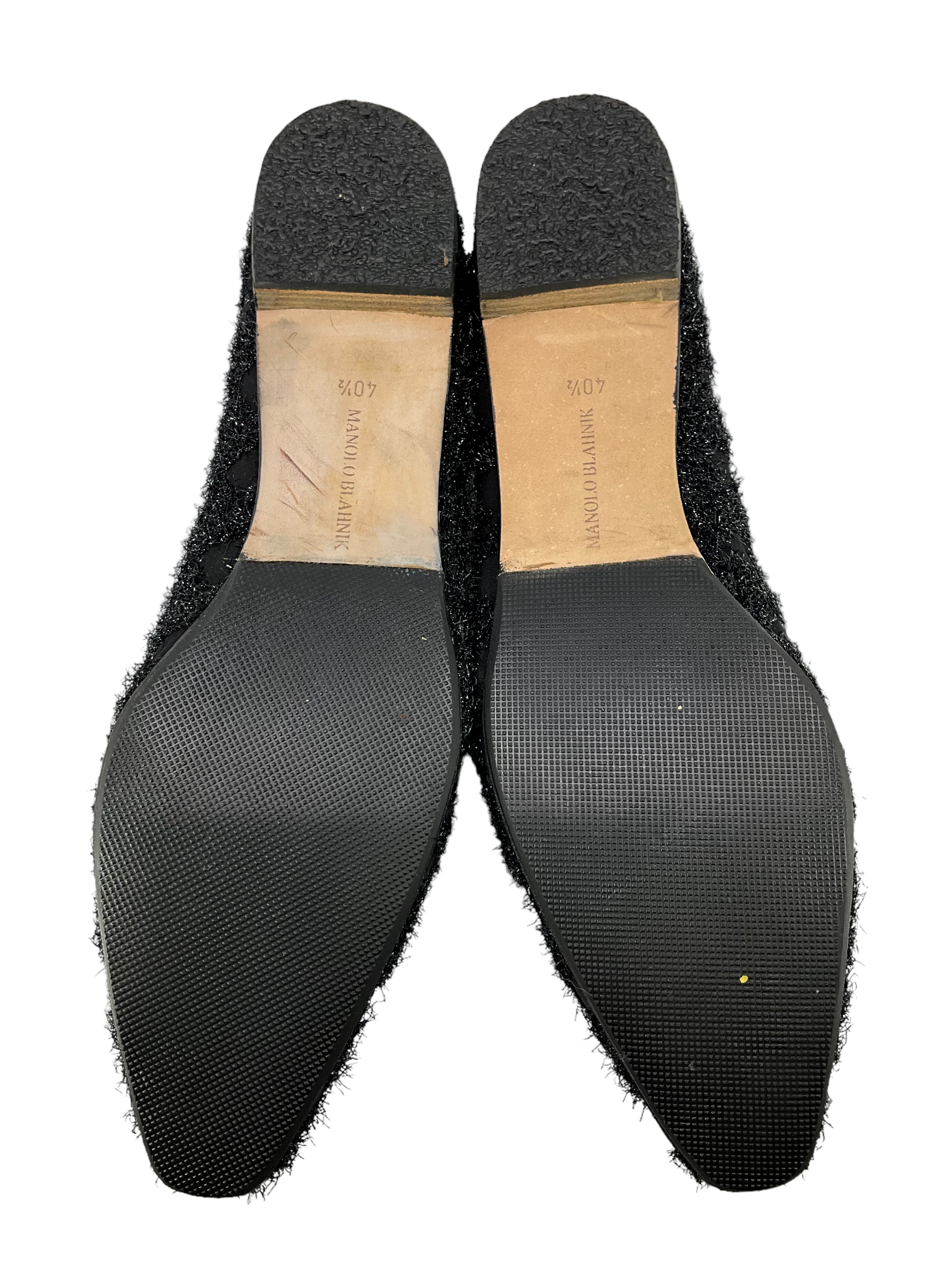 Manolo Blahnik Black Textured Fabric Flats for Women - Size 11 | Comfortable & Stylish Ballet Flats for Work, Office & Casual Wear