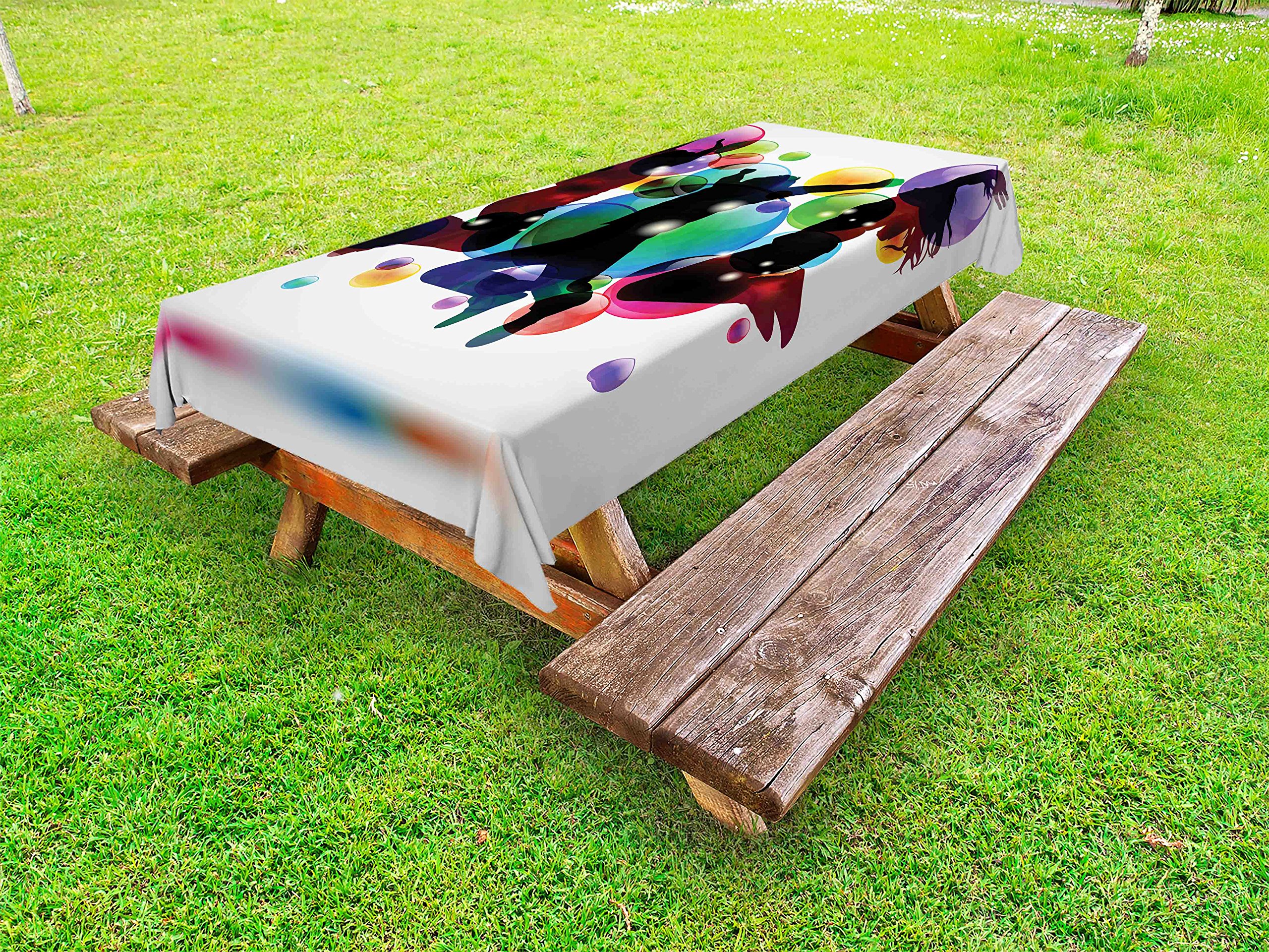 Ambesonne Youth Outdoor Tablecloth - Vibrant Color Happy Teenagers Jumping with Bubbles Design - Washable Picnic Table Cover 58x104 Inches - Perfect for Birthday Parties, Backyard BBQs & Summer Gatherings