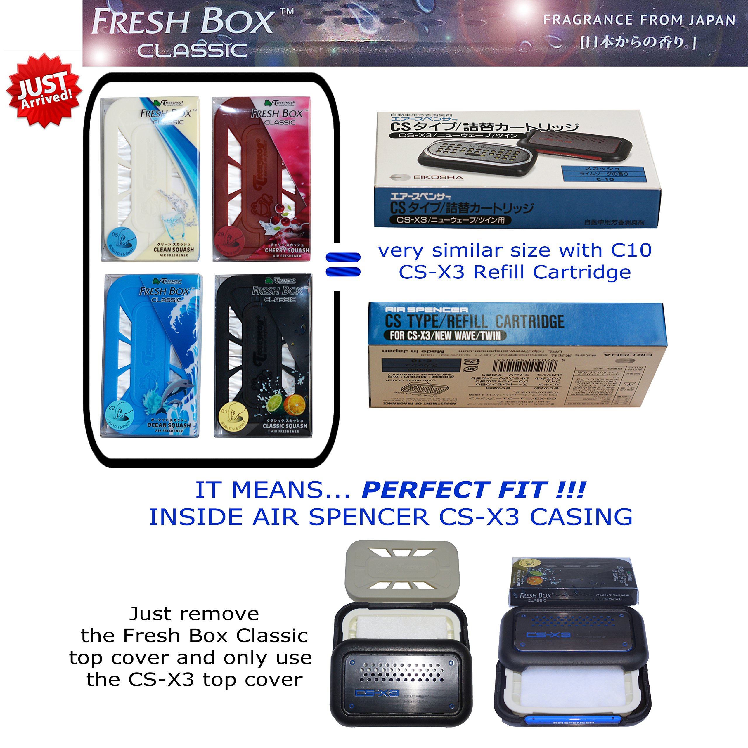 Treefrog Fresh Box Classic Ocean Squash Scent Air Freshener 3-Pack with Refill Cartridges - Eliminate Odors in Cars, Homes & Offices