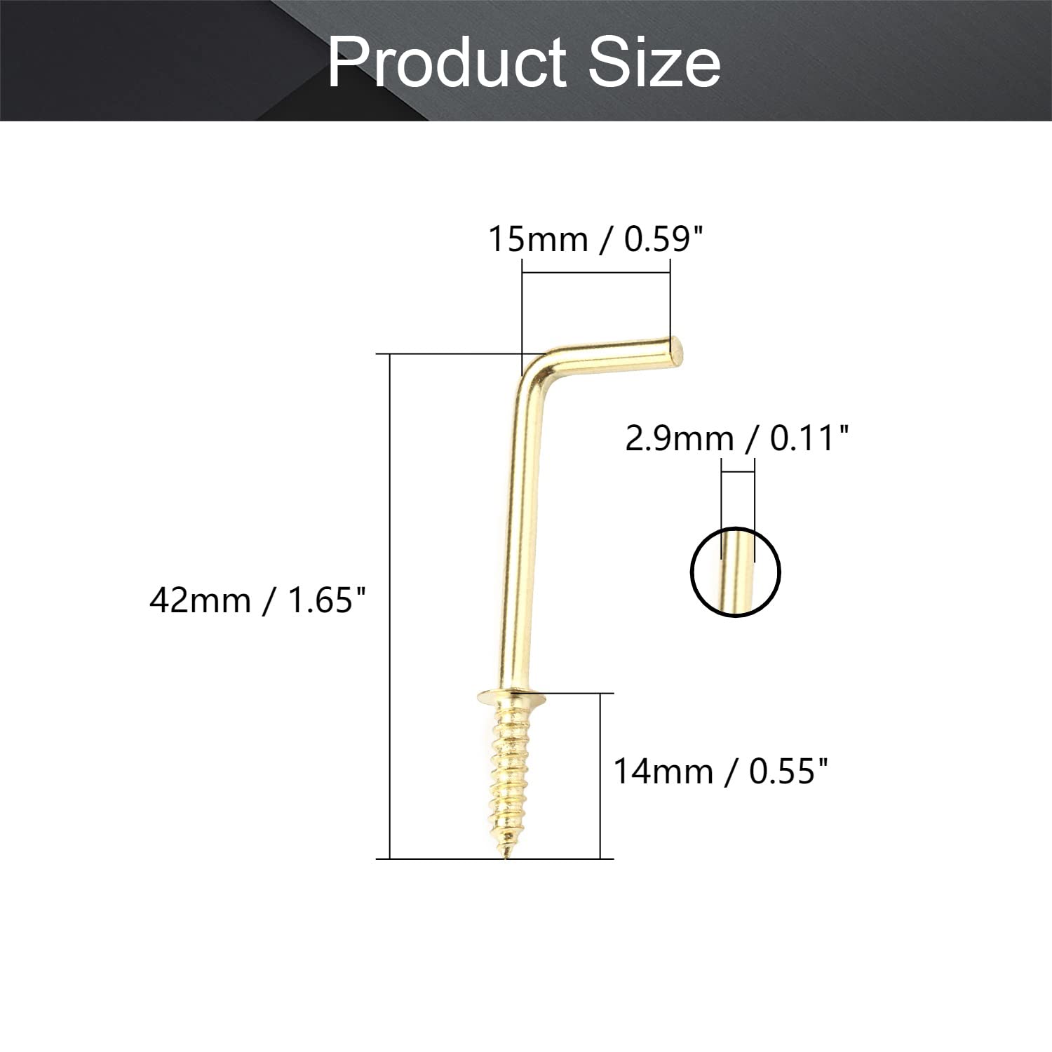 MroMax 100Pcs Brass Screw-in Hooks - 1-1/4