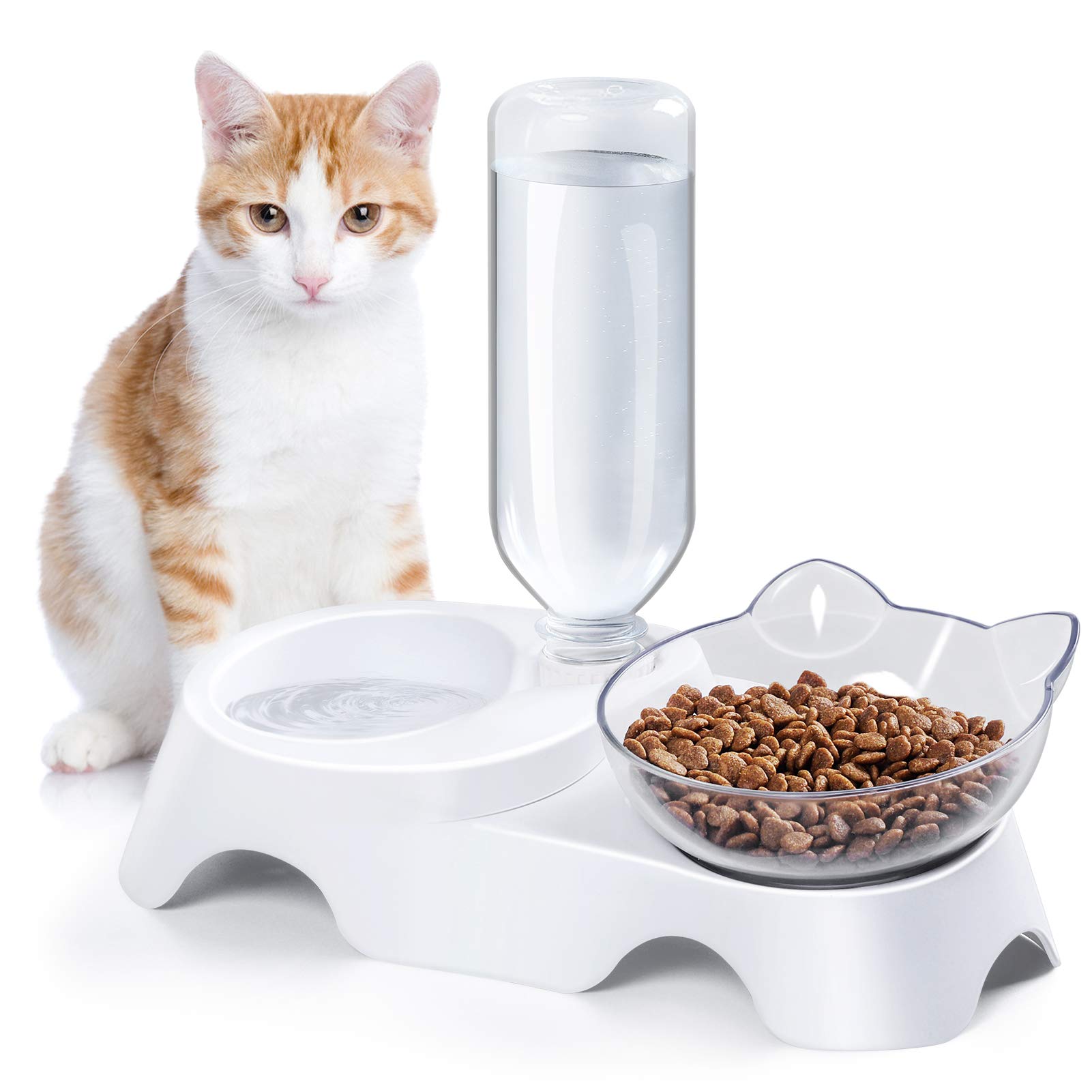 MILIFUN Double Pet Bowls - 15° Tilted Dog and Cat Food & Water Bowl Set with Automatic Waterer Bottle for Small to Medium Pets | Perfect for Home, Travel, and Outdoor Use