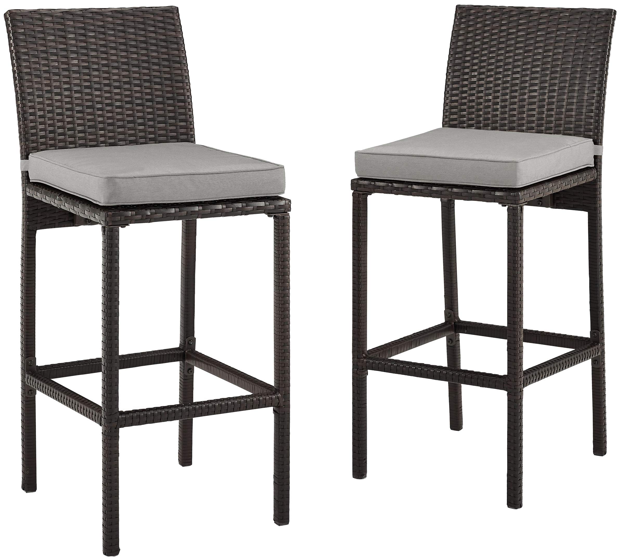 Crosley Furniture Palm Harbor Wicker Outdoor Bar Stools Set of 2 - Brown with Gray Cushion - Patio, Backyard & Balcony Bar Stools for Outdoor Entertaining & Dining