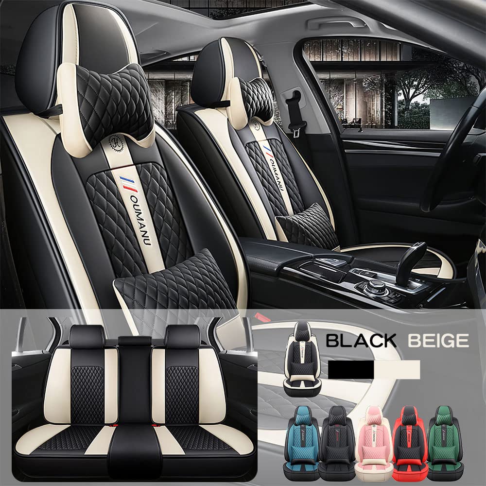 Premium Waterproof Faux Leather Car Seat Covers for Ford Bronco Sport 2021-2022 - 5-Seat Full Set (Black/Beige) - Front & Rear Seat Protectors for Comfort & Style - Perfect for Road Trips, Off-Roading & Daily Commute