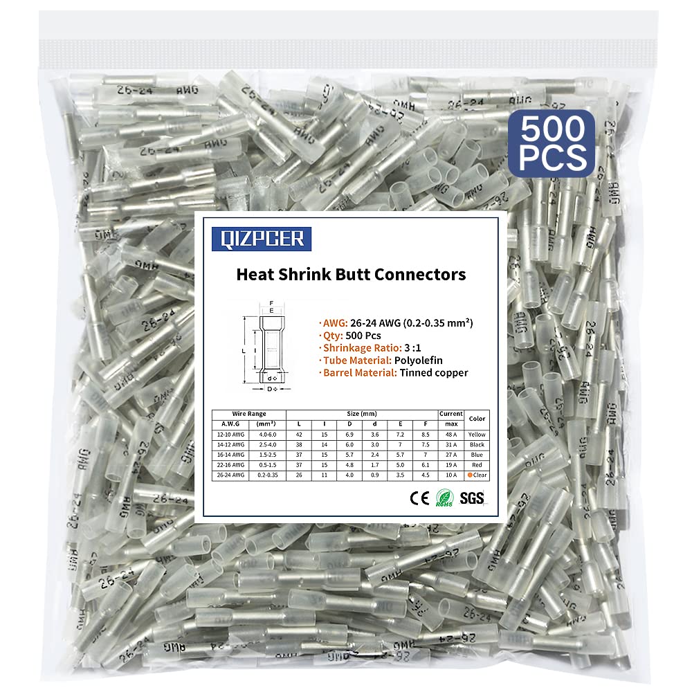 Heat Shrink Butt Connectors 26-24 AWG - Marine Grade Waterproof Electrical Connectors for Boat & Truck Wiring - Weatherproof Crimp Wire Splices for Automotive, Marine & Outdoor Electrical Projects
