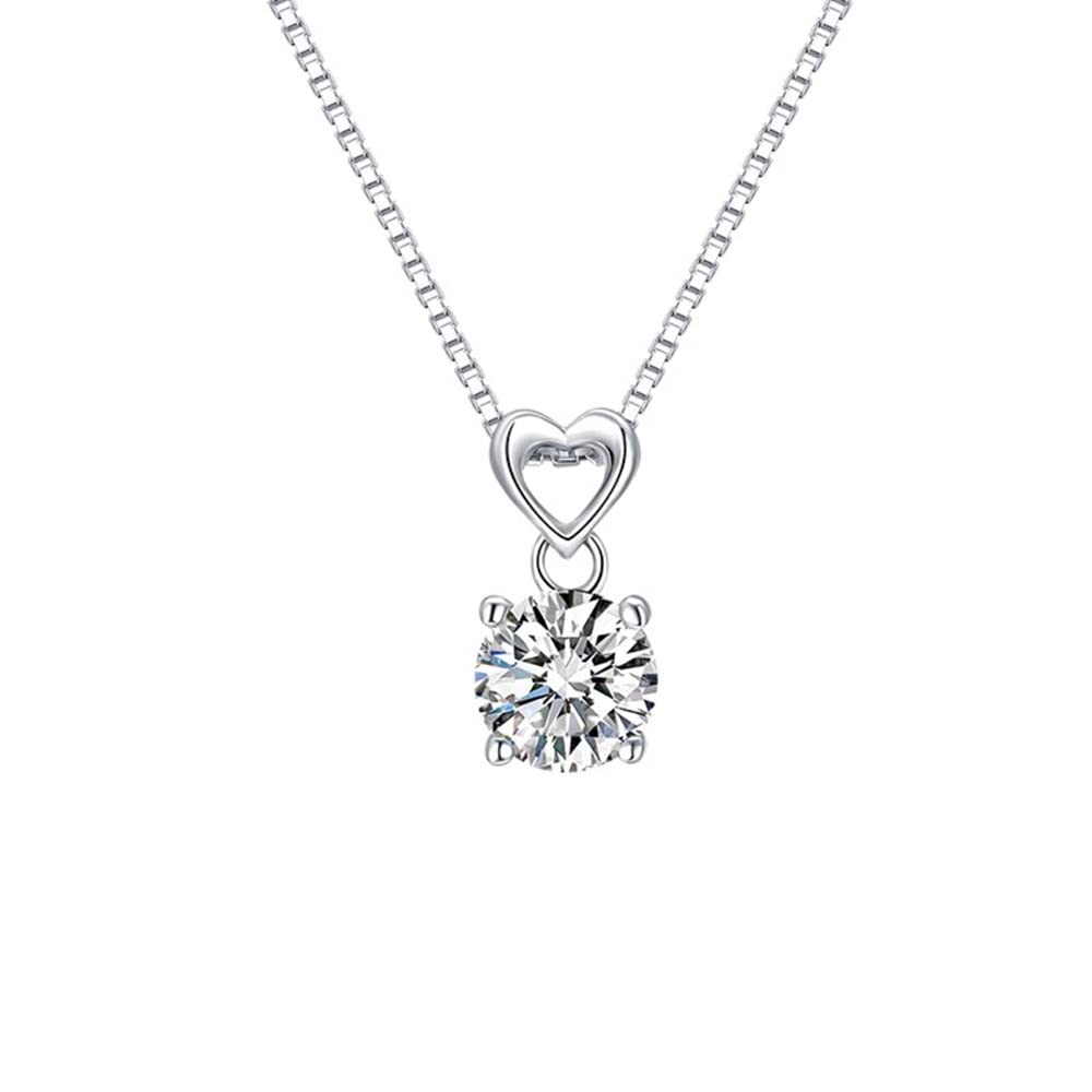 Platinum Plated Solitaire Diamond Pendant Necklace Set for Women - 14K White Gold Jewelry Gift for Her - Elegant Bridal, Anniversary & Birthday Present