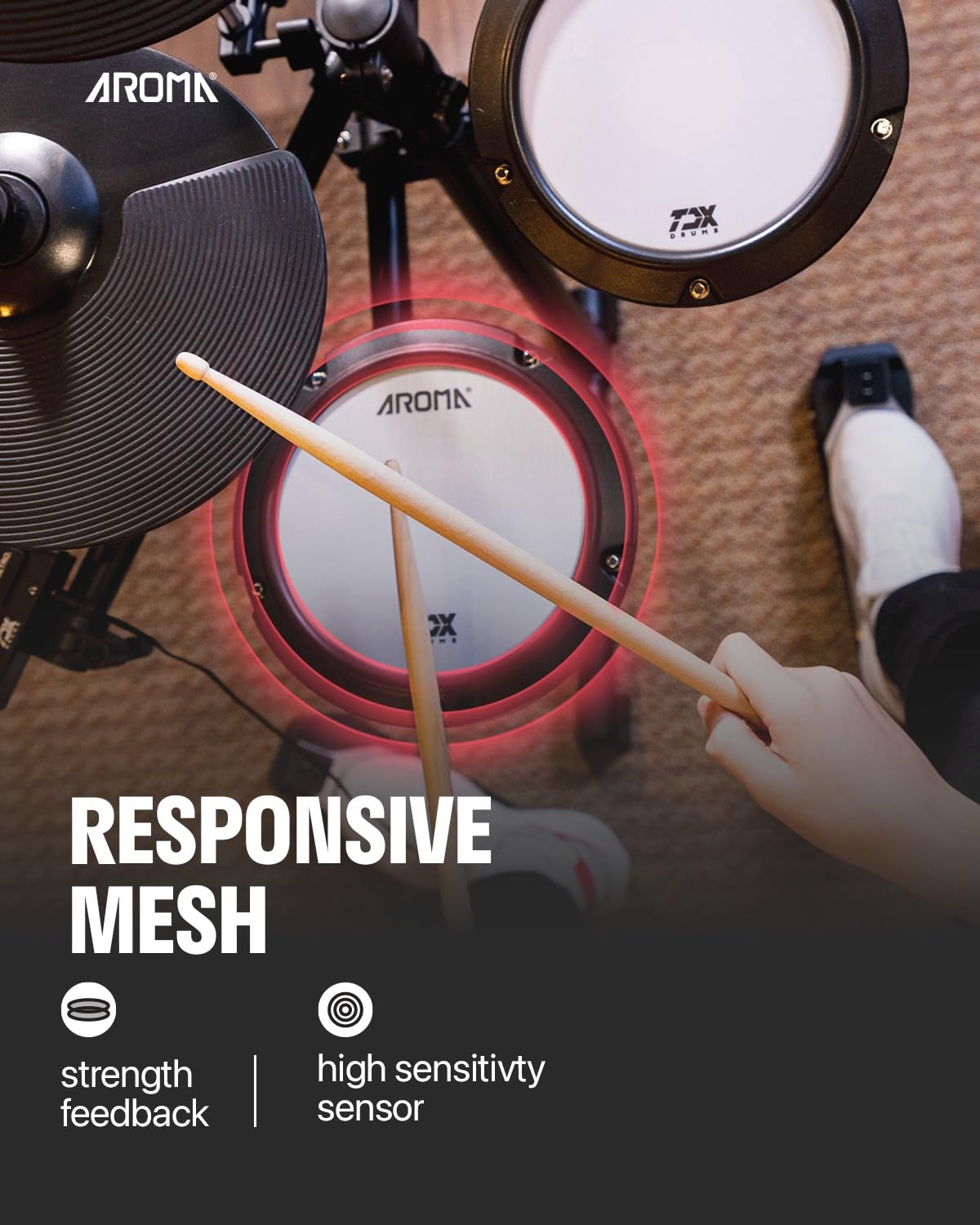 TDX-18 Electronic Drum Kit with 4 Quiet Mesh Pads, Bluetooth Connectivity, 2 Switch Pedals & Complete Accessories (Drum Throne, Headphones, Sticks) - Perfect for Home Practice, Studio Recording & Silent Drumming Sessions