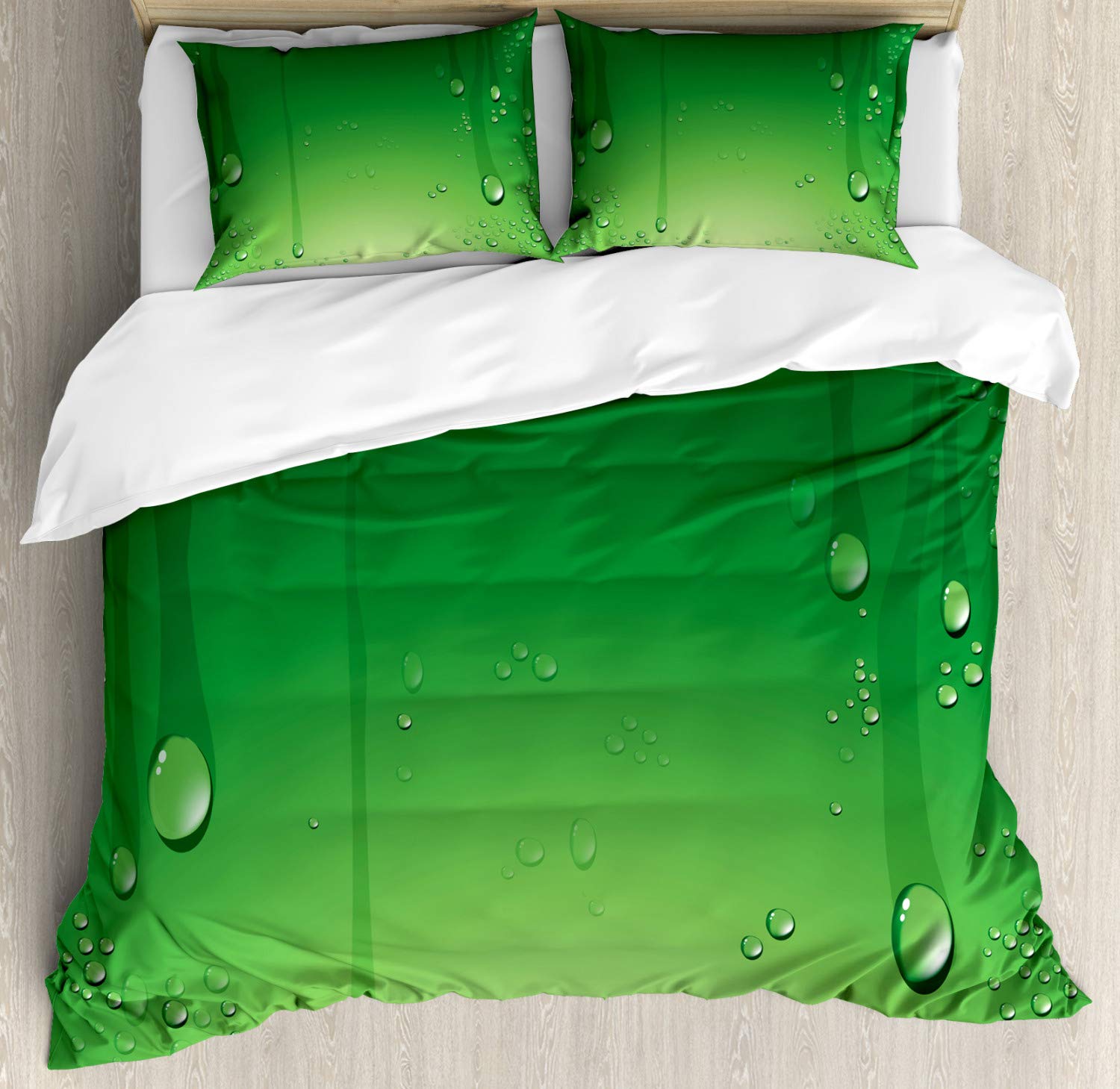 Ambesonne Green Duvet Cover Set - Abstract Water Drop Art Design | 3-Piece California King Bedding with 2 Pillow Shams in Fern & Apple Green | Perfect for Modern Bedrooms, Guest Rooms & Home Decor