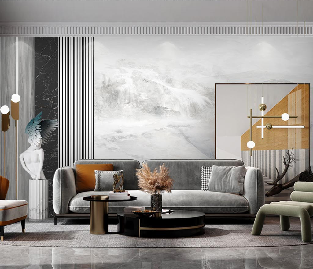 Premium White Fog Stone Marble Wallpaper Murals - Elegant Peel & Stick Wall Covering for Living Room, Bedroom, Office Decor
